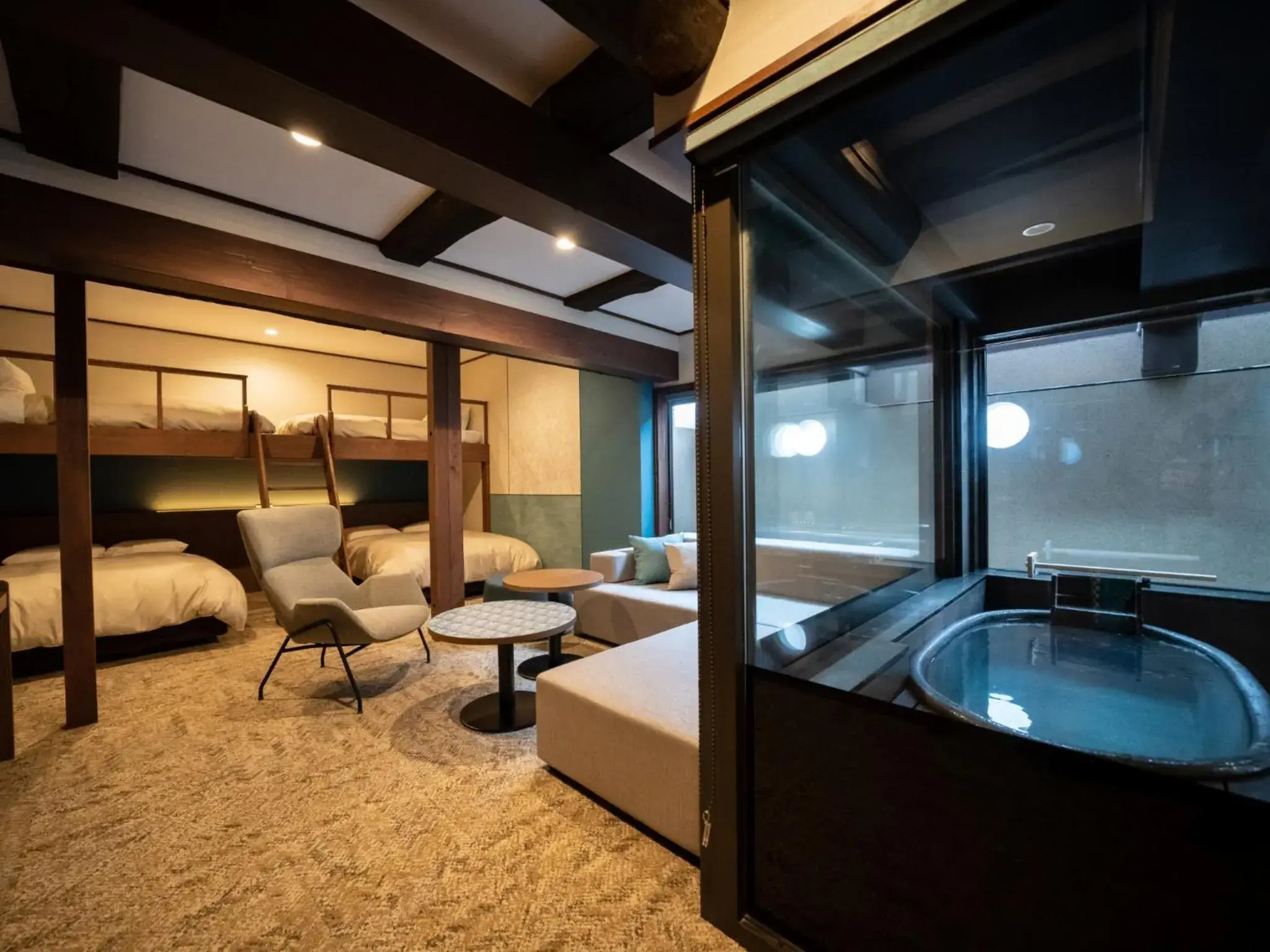 Twin Room with Loft Bed and Kitchenette with Semi Open-Air Bath - single occupancy in Gensen Ichinoyu Twin Room with Loft Bed and Kitchenette with Semi Open-Air Bath - single occupancy in Gensen Ichinoyu