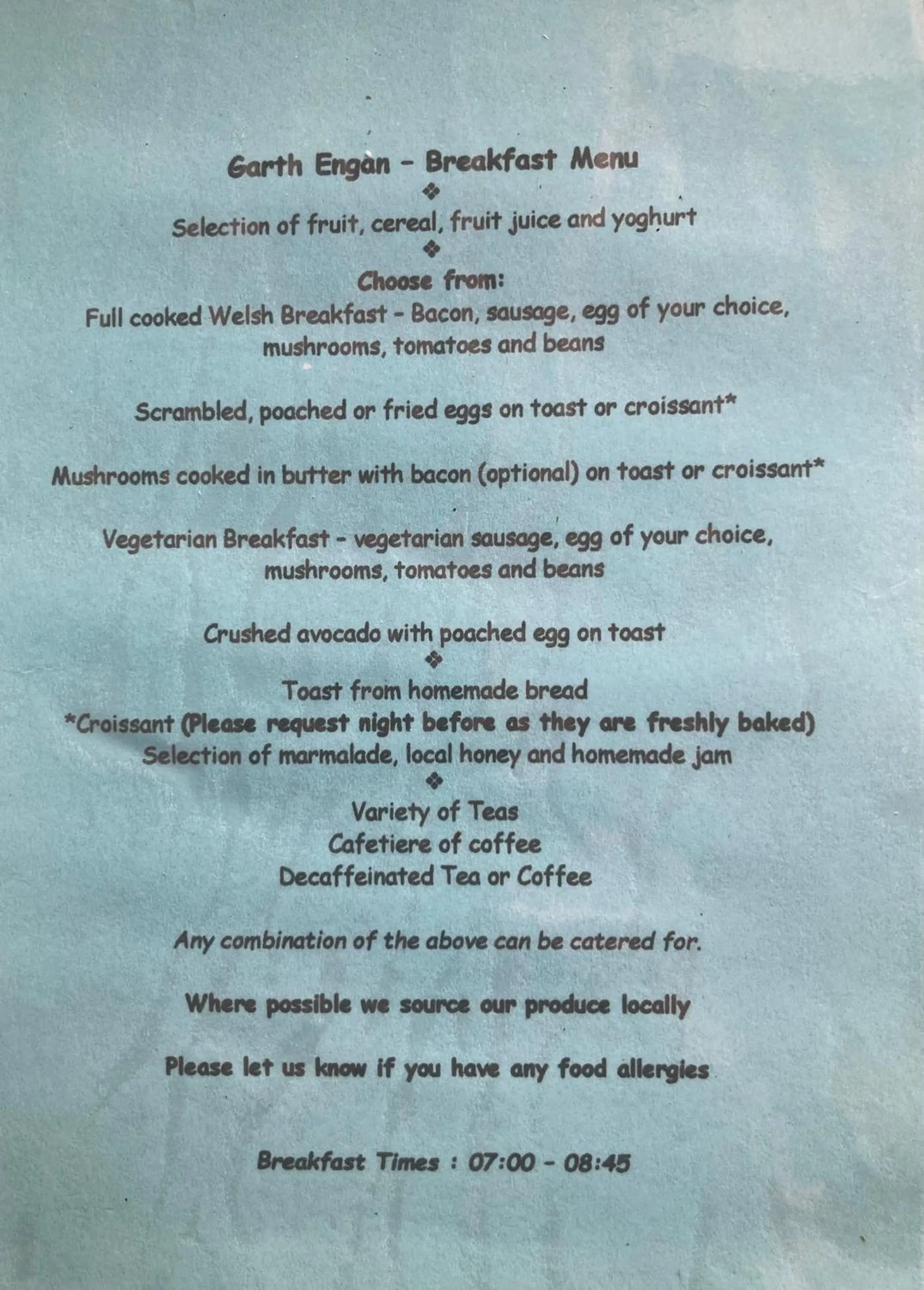 Breakfast in Garth Engan Private Self Contained B&B with Garden Area