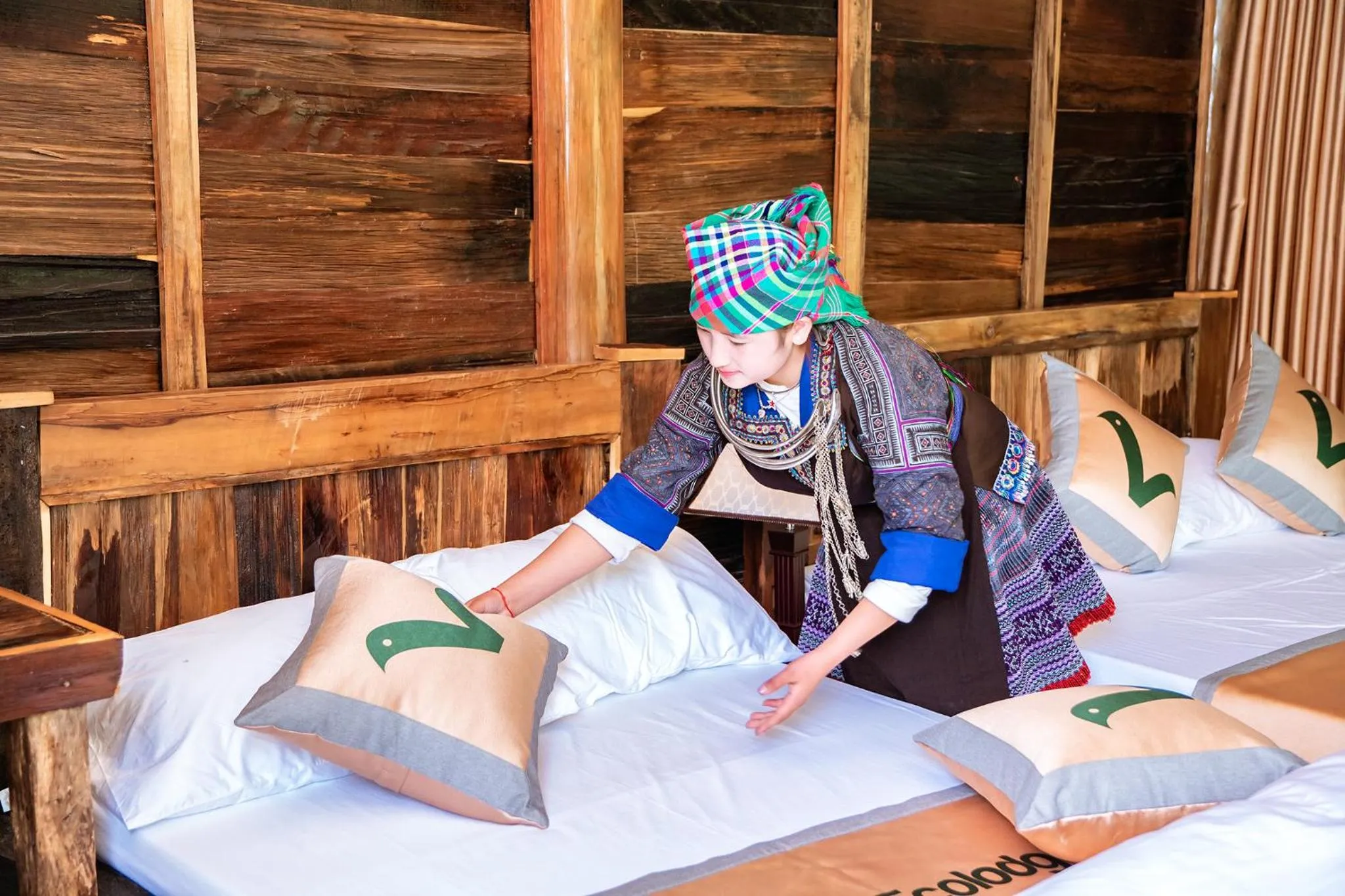 Bed in Lam Ecolodge Mu Cang Chai