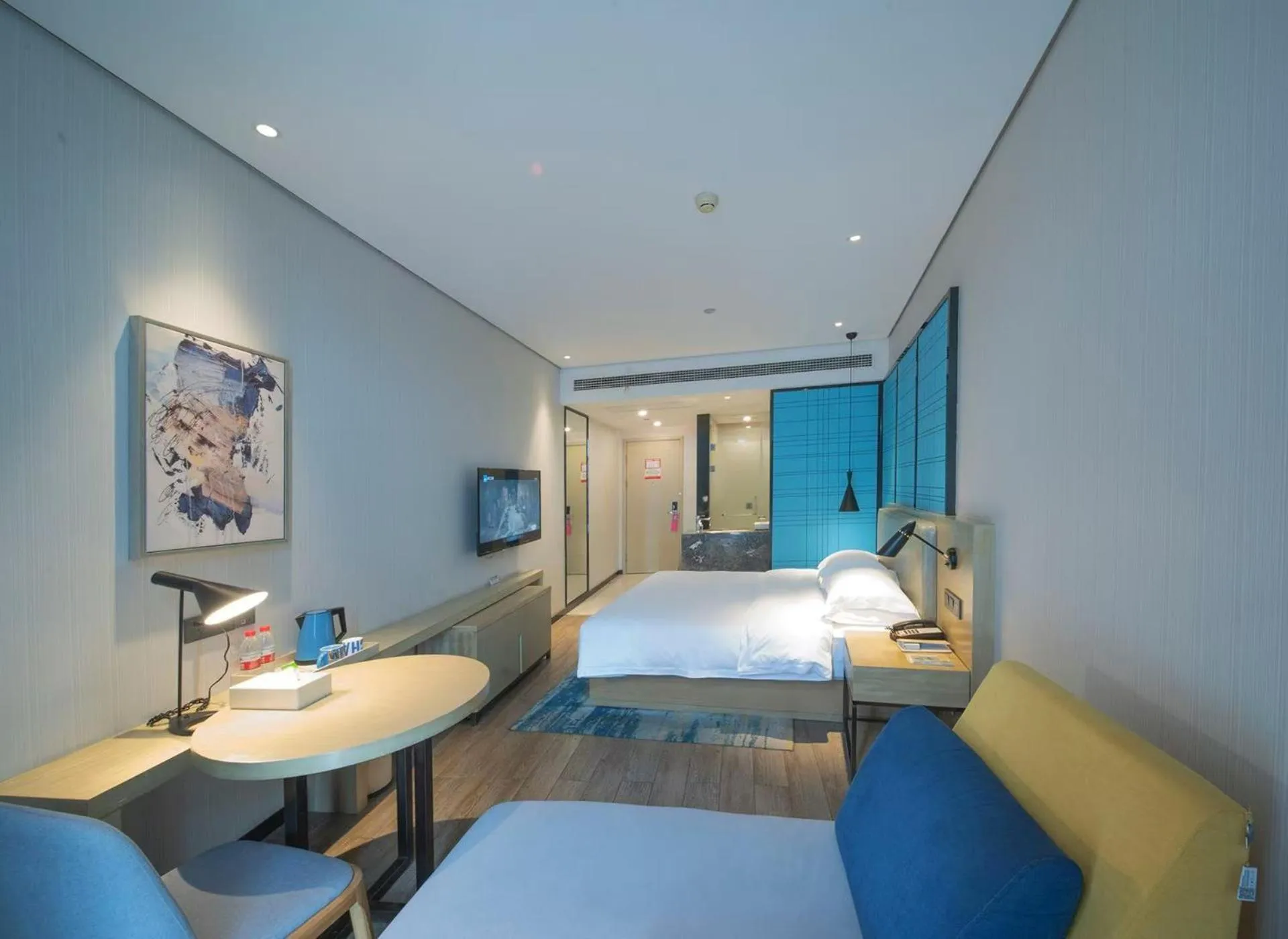Bed in Echarm Hotel Wuhan Caidian Street Linzhang Avenue Metro Station