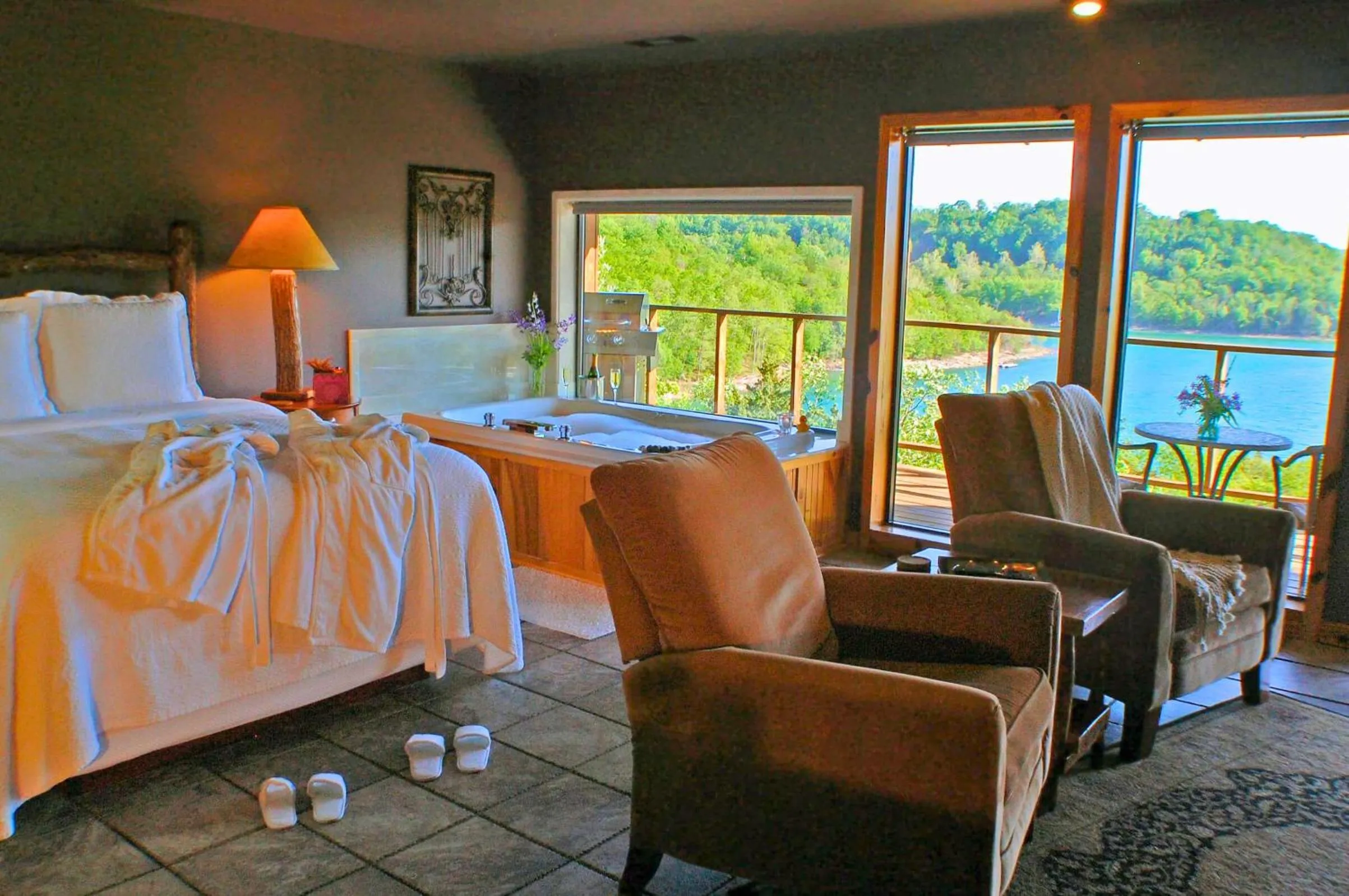 Bed in Beaver Lakefront Cabins - Couples Only Getaways