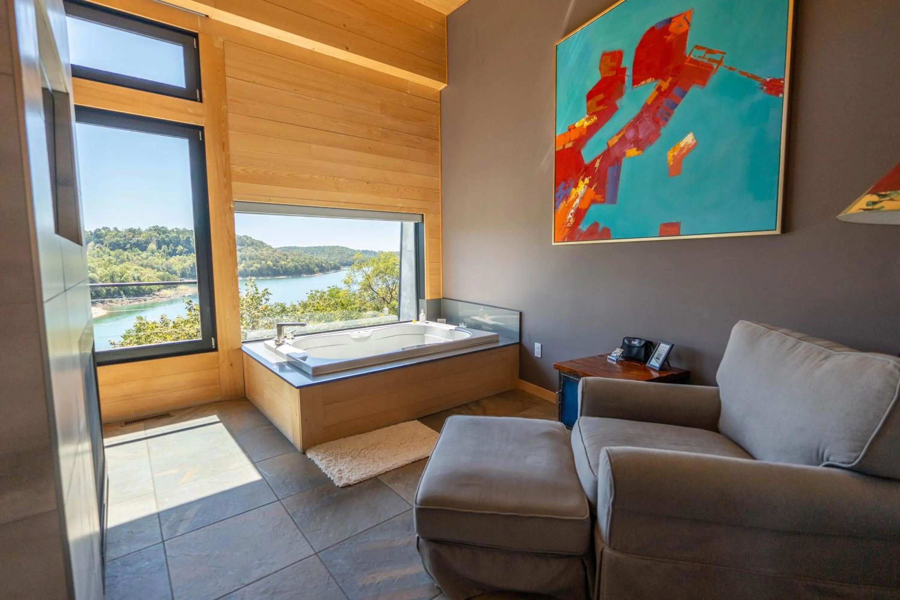 Seating area in Beaver Lakefront Cabins - Couples Only Getaways