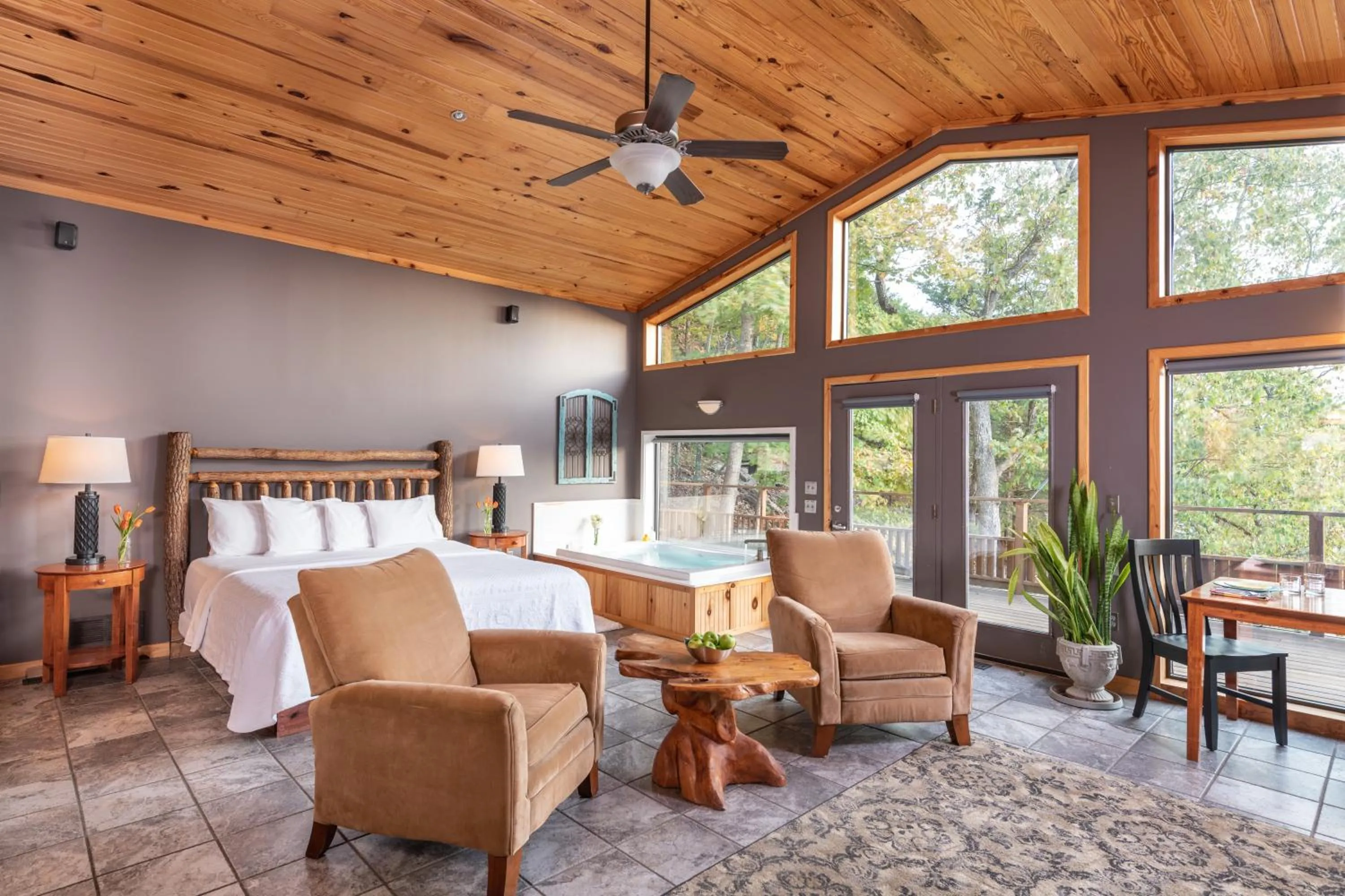 Bed in Beaver Lakefront Cabins - Couples Only Getaways