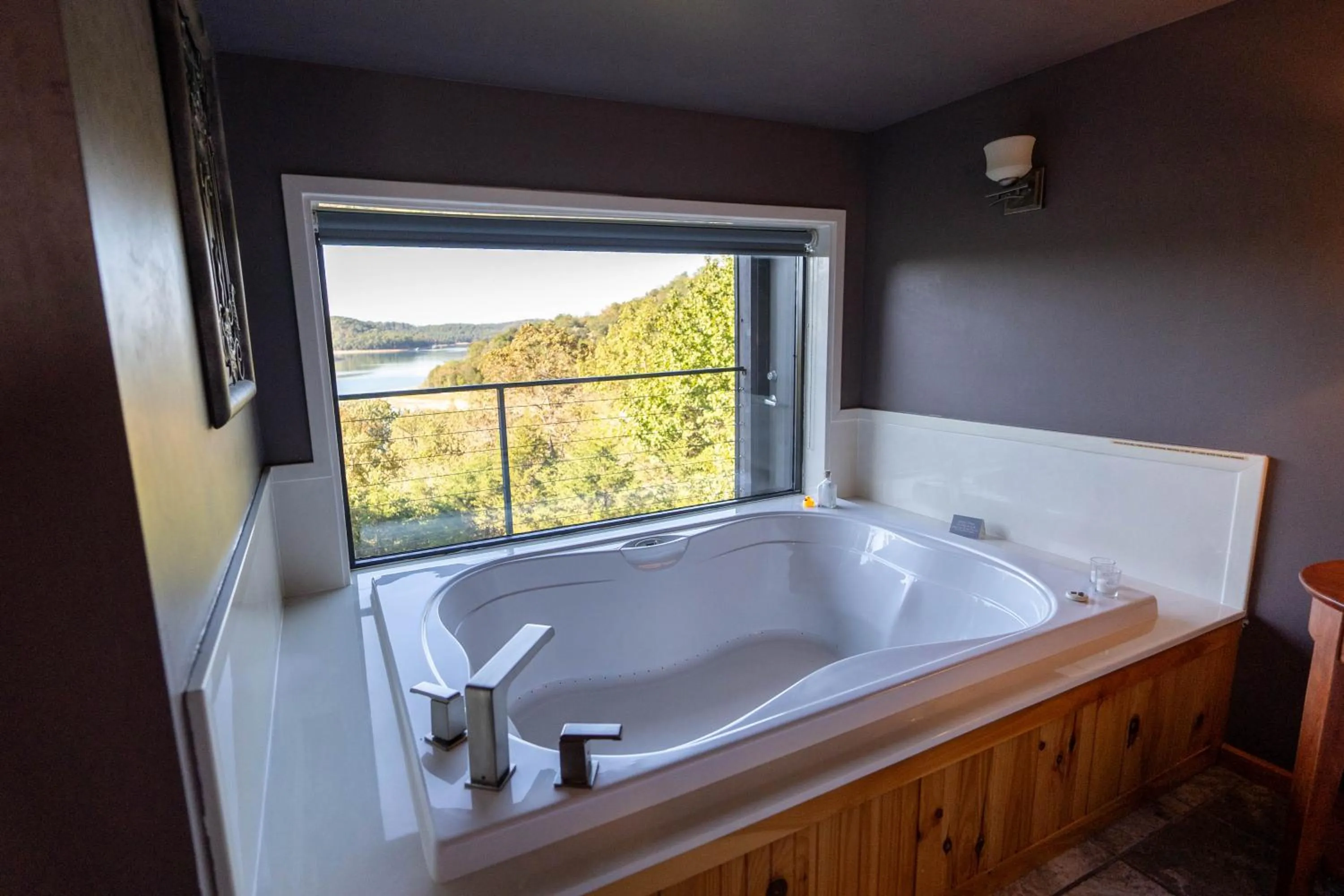 Bath, Bed in Beaver Lakefront Cabins - Couples Only Getaways