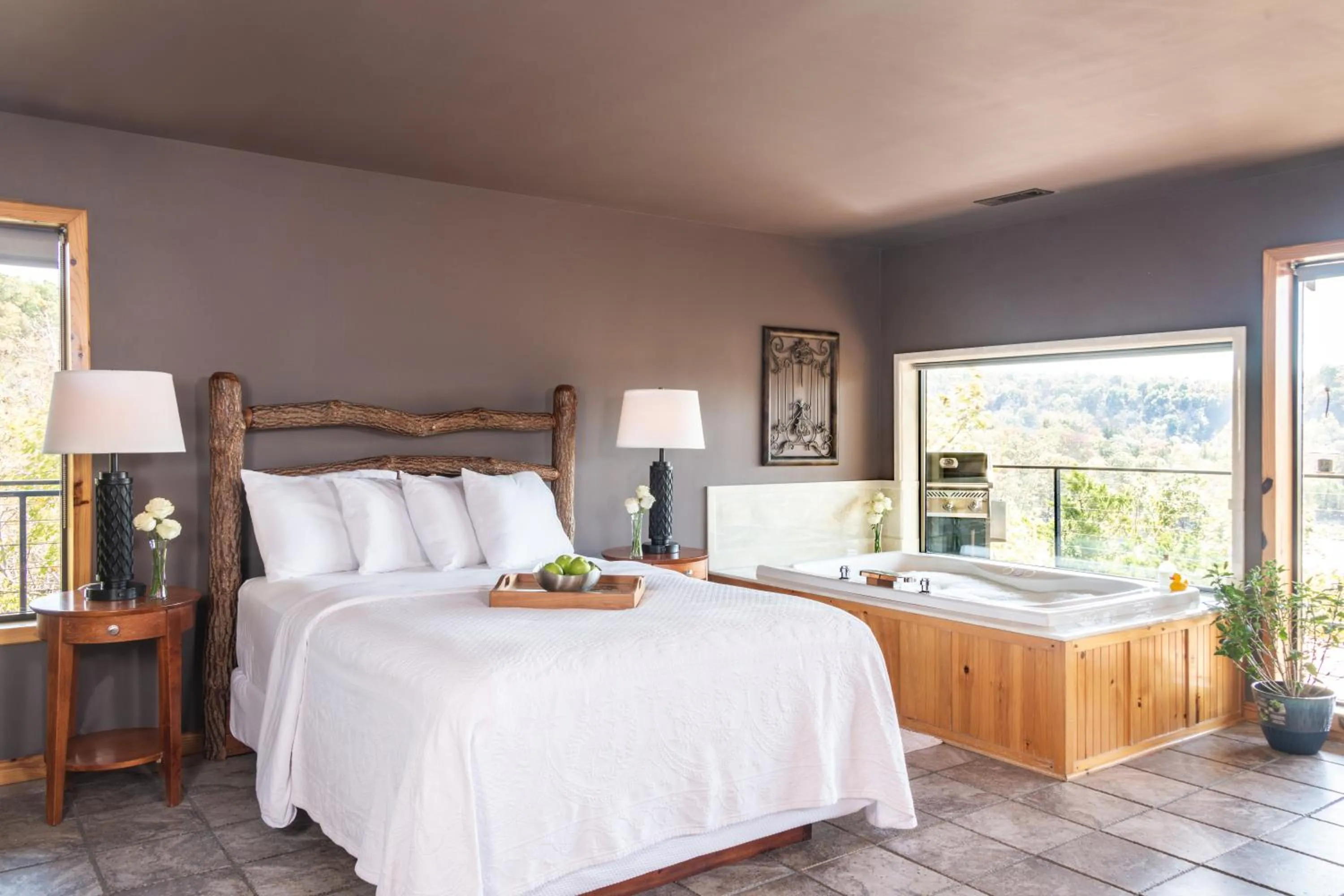 Bedroom, Bed in Beaver Lakefront Cabins - Couples Only Getaways