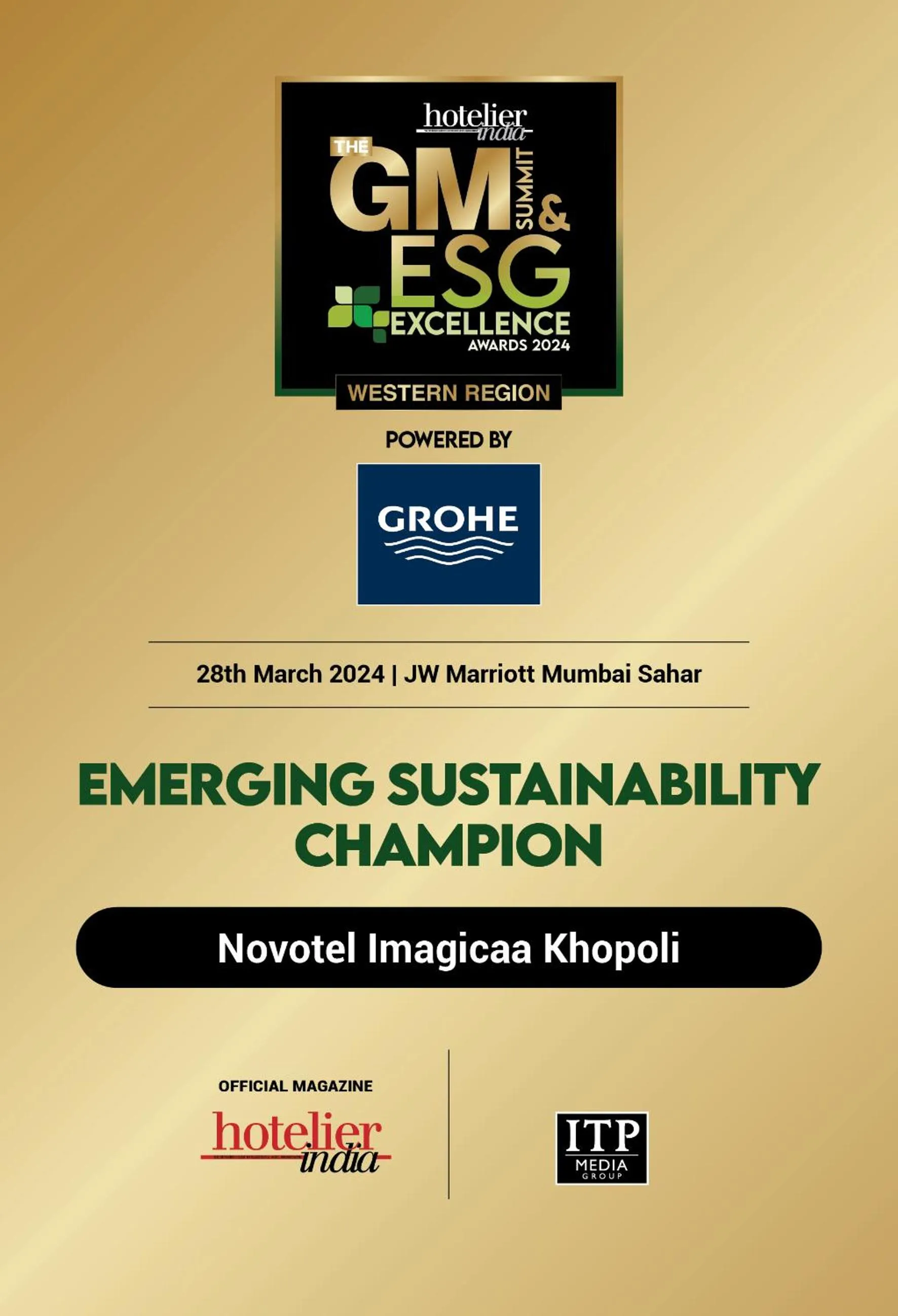 Certificate/Award in Novotel Imagicaa Khopoli