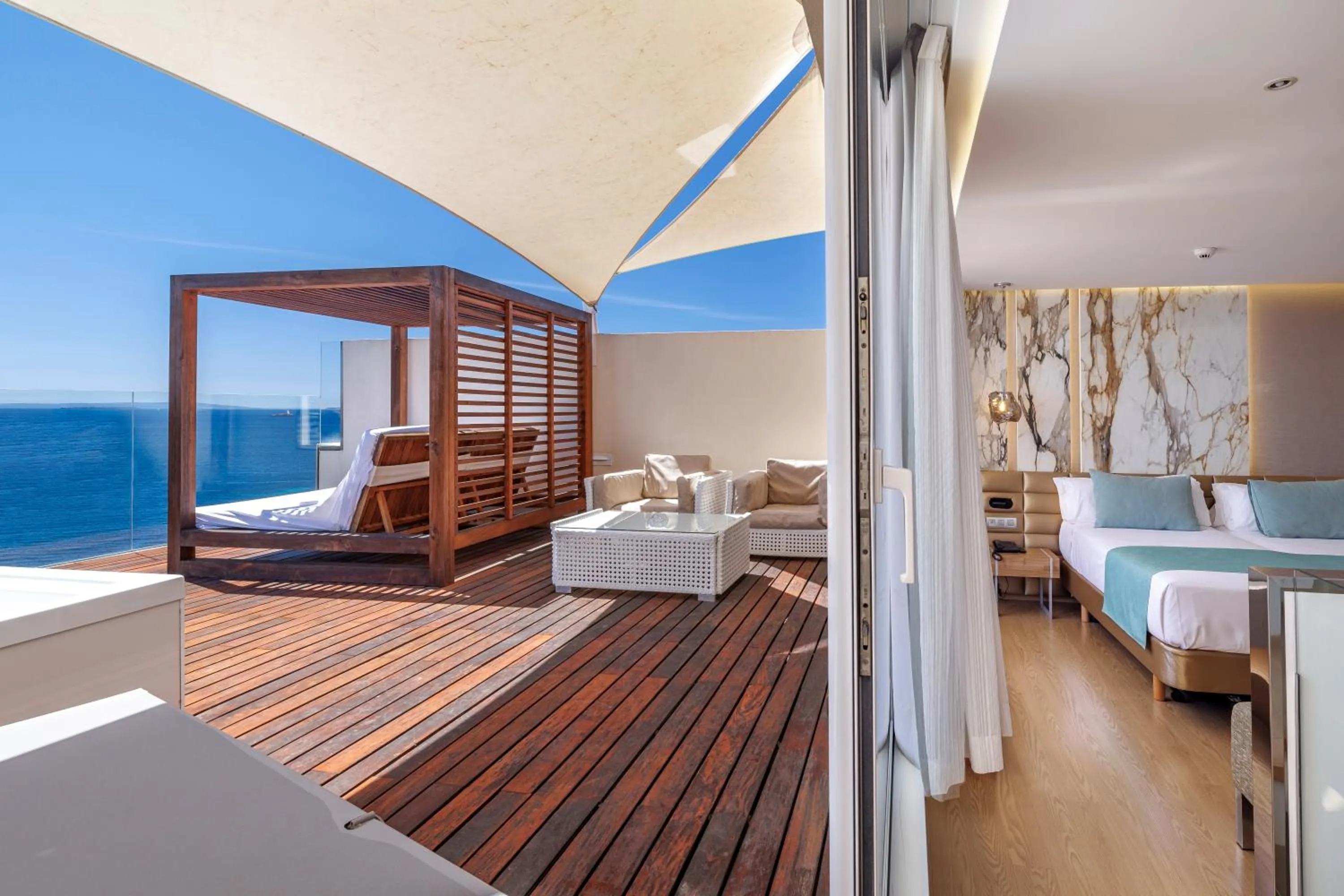 Balcony/Terrace, Bed in Hotel Torre del Mar - Ibiza