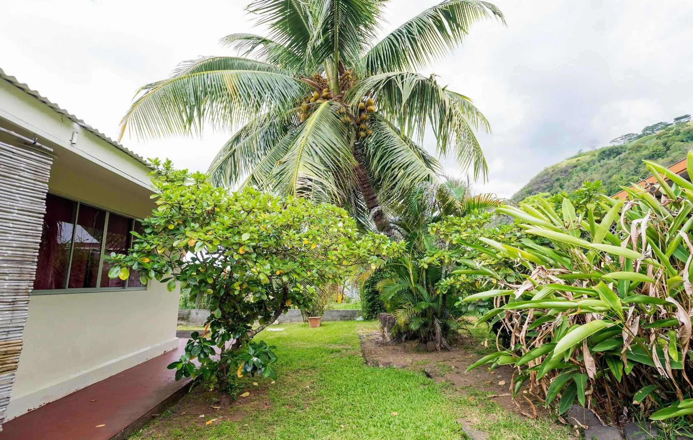 Inner courtyard view in Pension TE MITI - PLAGE-BEACH 200m - Mahana Parc & Vaiava Beach pk18 - B&B CHAMBRES ou DORTOIR