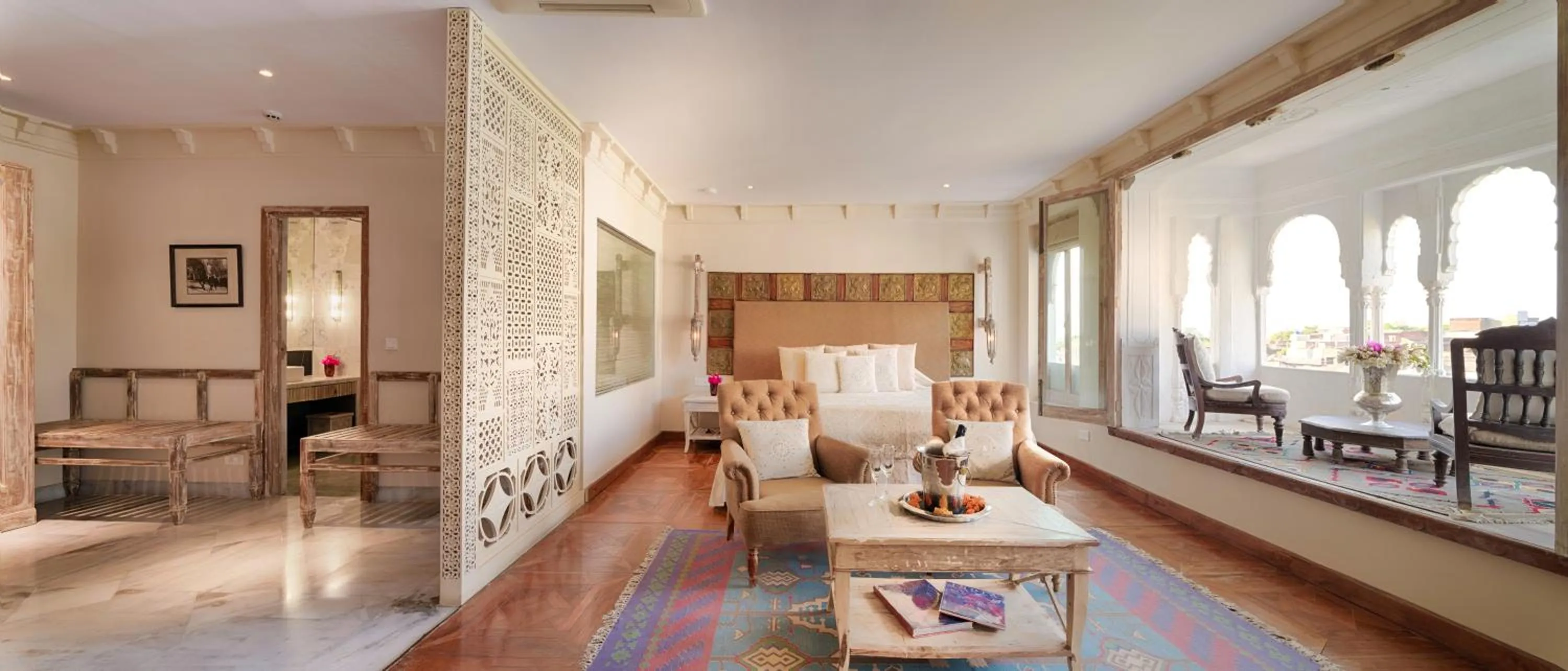 Bed in The Rawla Narlai - A Luxury Heritage Stay in Leopard Country