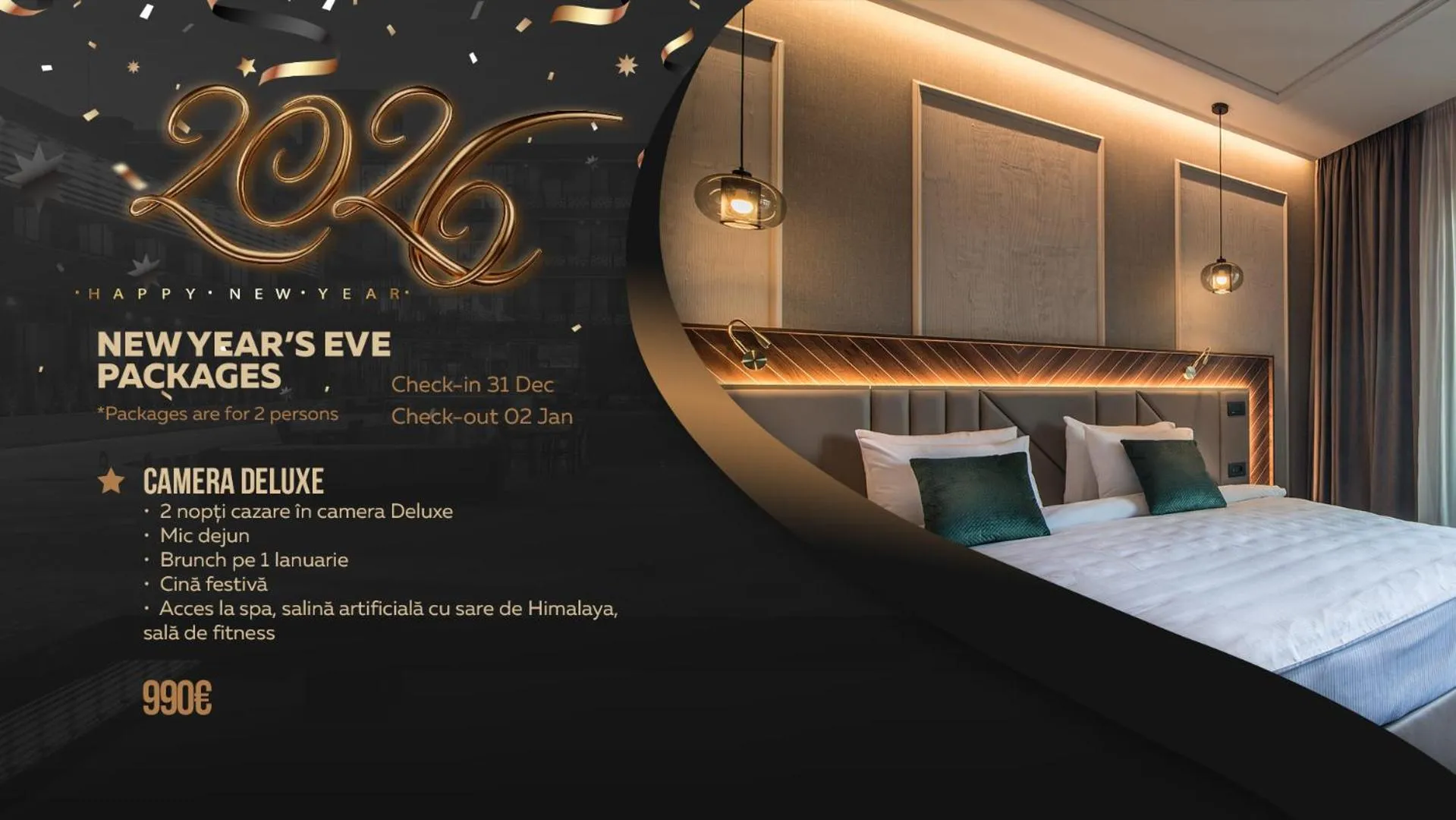 Text overlay, Bed in Sky Blue Hotel & Spa