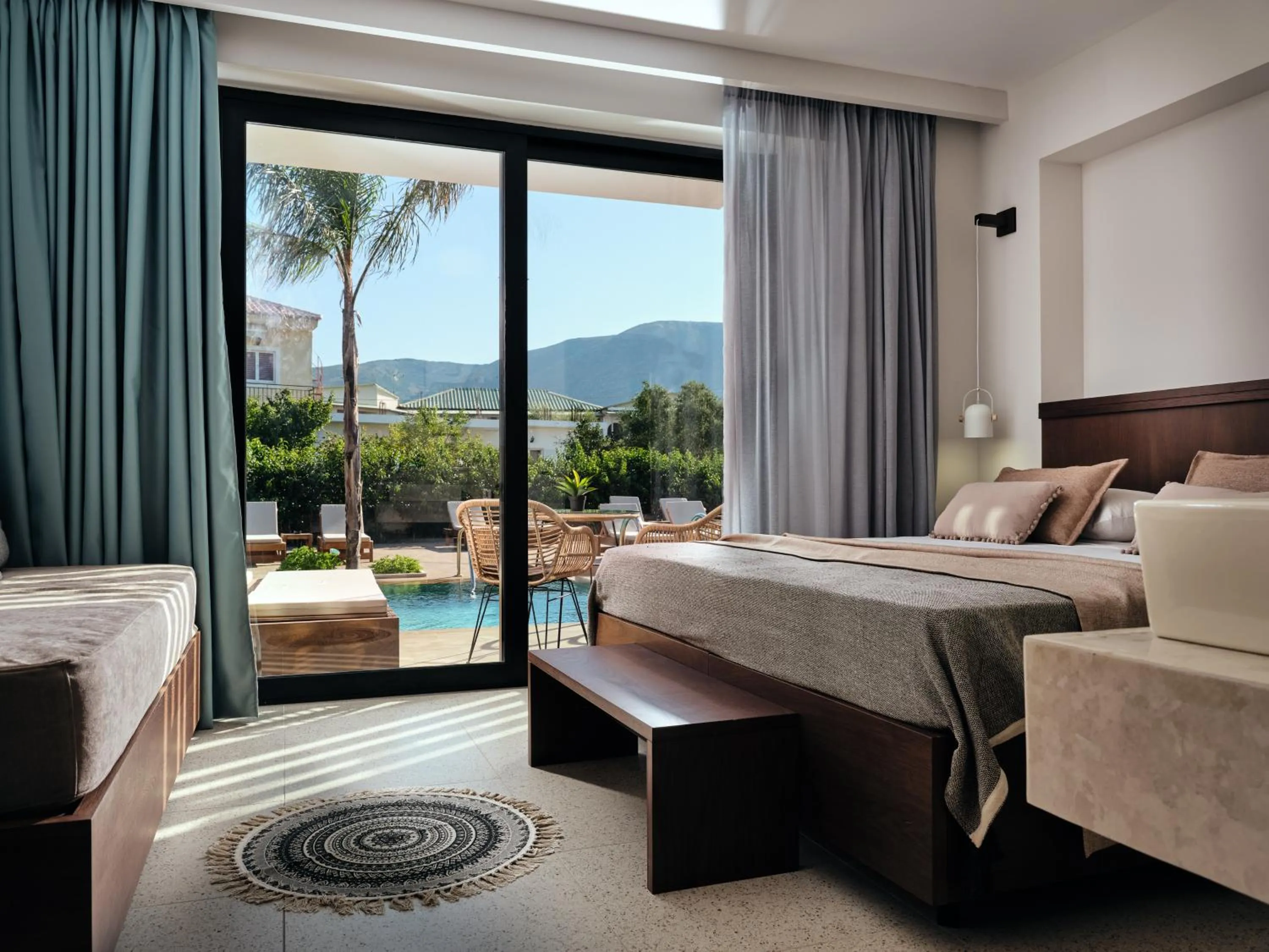 Swimming pool, Bed in Letsos Hotel