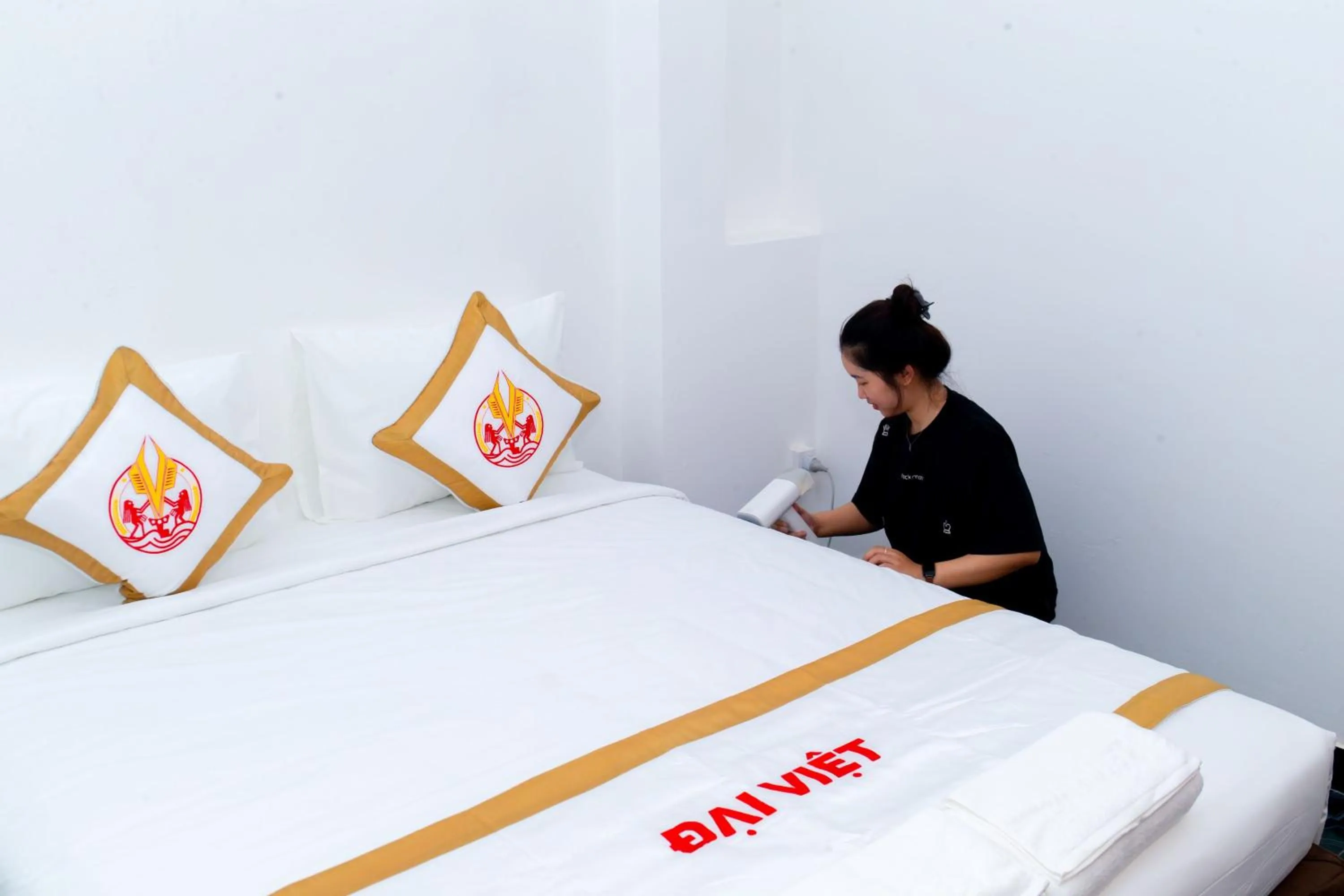 Bed in THE RICE HOTEL Nong Thon Dai Viet 131 Bui Vien
