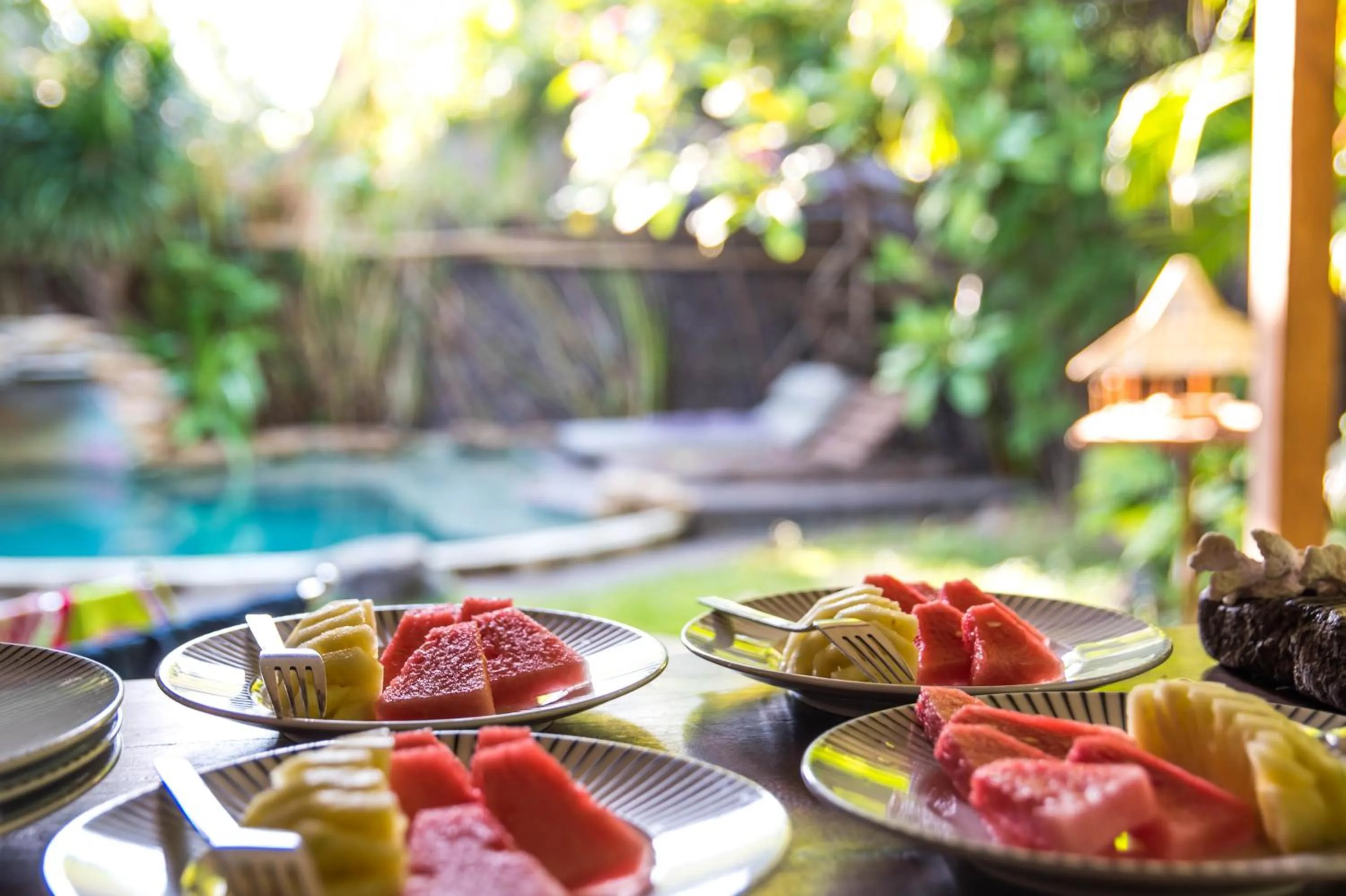 Food close-up in Villa Bhuvana with private swimming pool