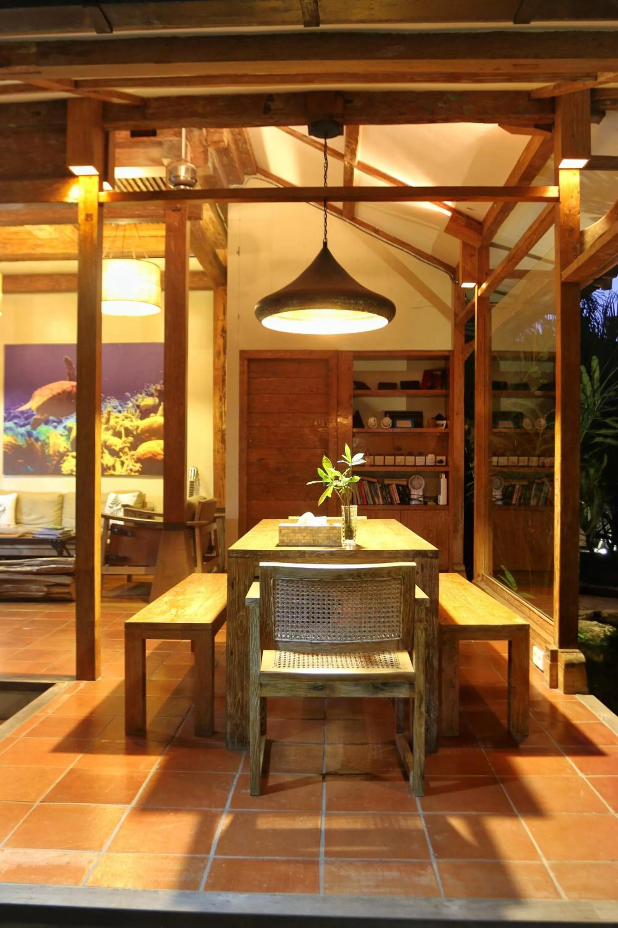 Dining area in Villa Bhuvana with private swimming pool