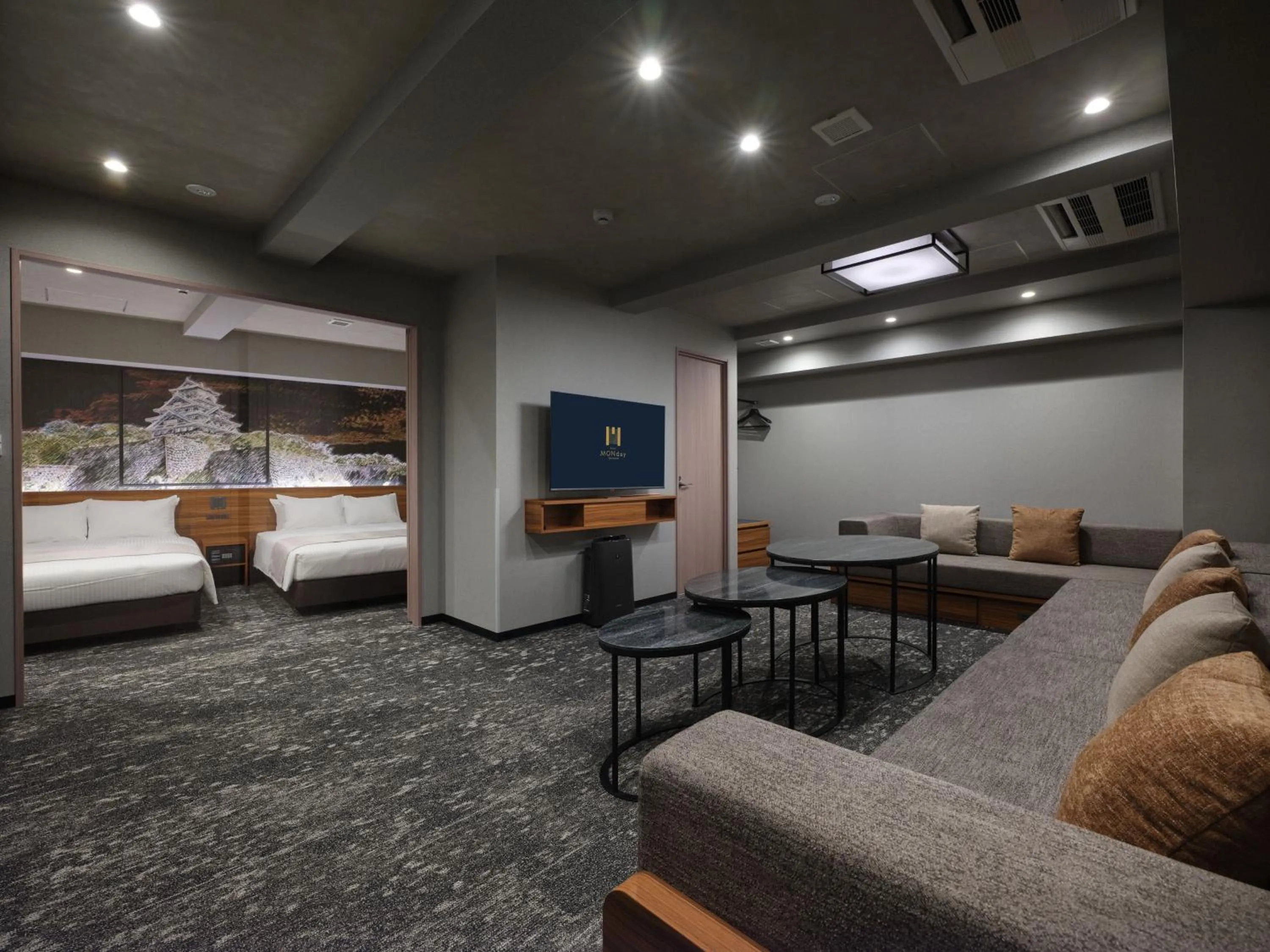 Living room, Bed in MONday Apart Premium OSAKA NAMBA WEST