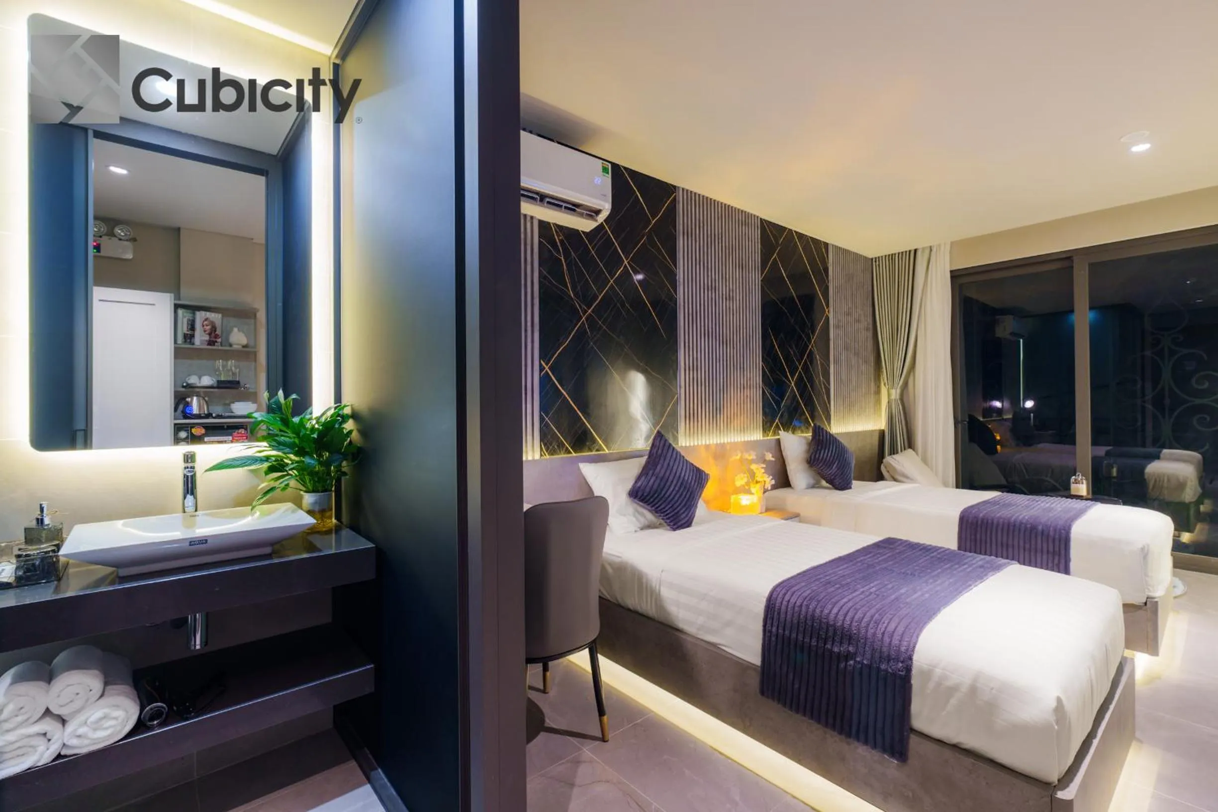 Living room, Bed in Cubicity Wall Street House