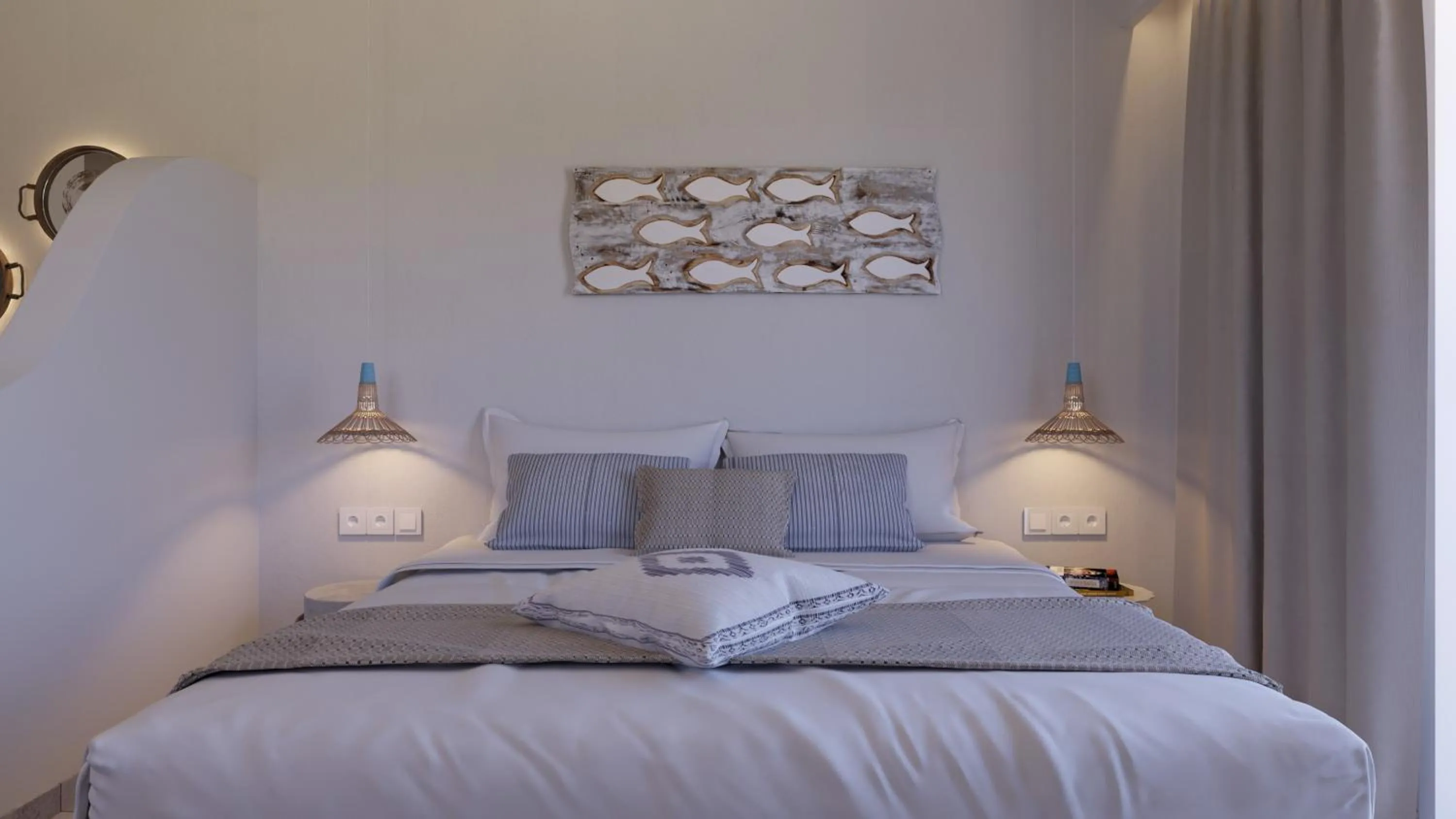 Bed in 'Lindian Myth' Sea View Studios