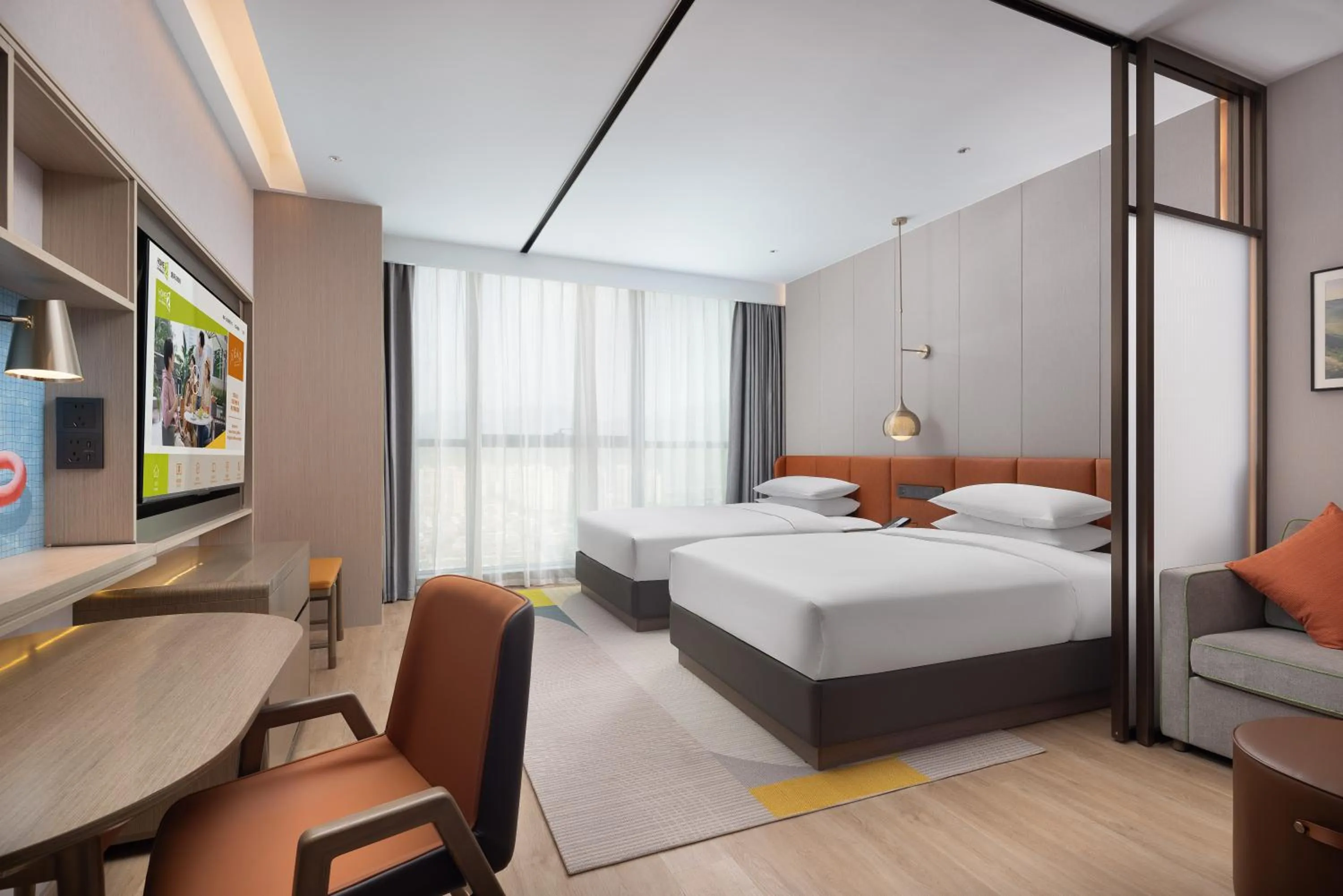 TV and multimedia, Bed in Home2 Suite by Hilton Chengdu Huaizhou New Town