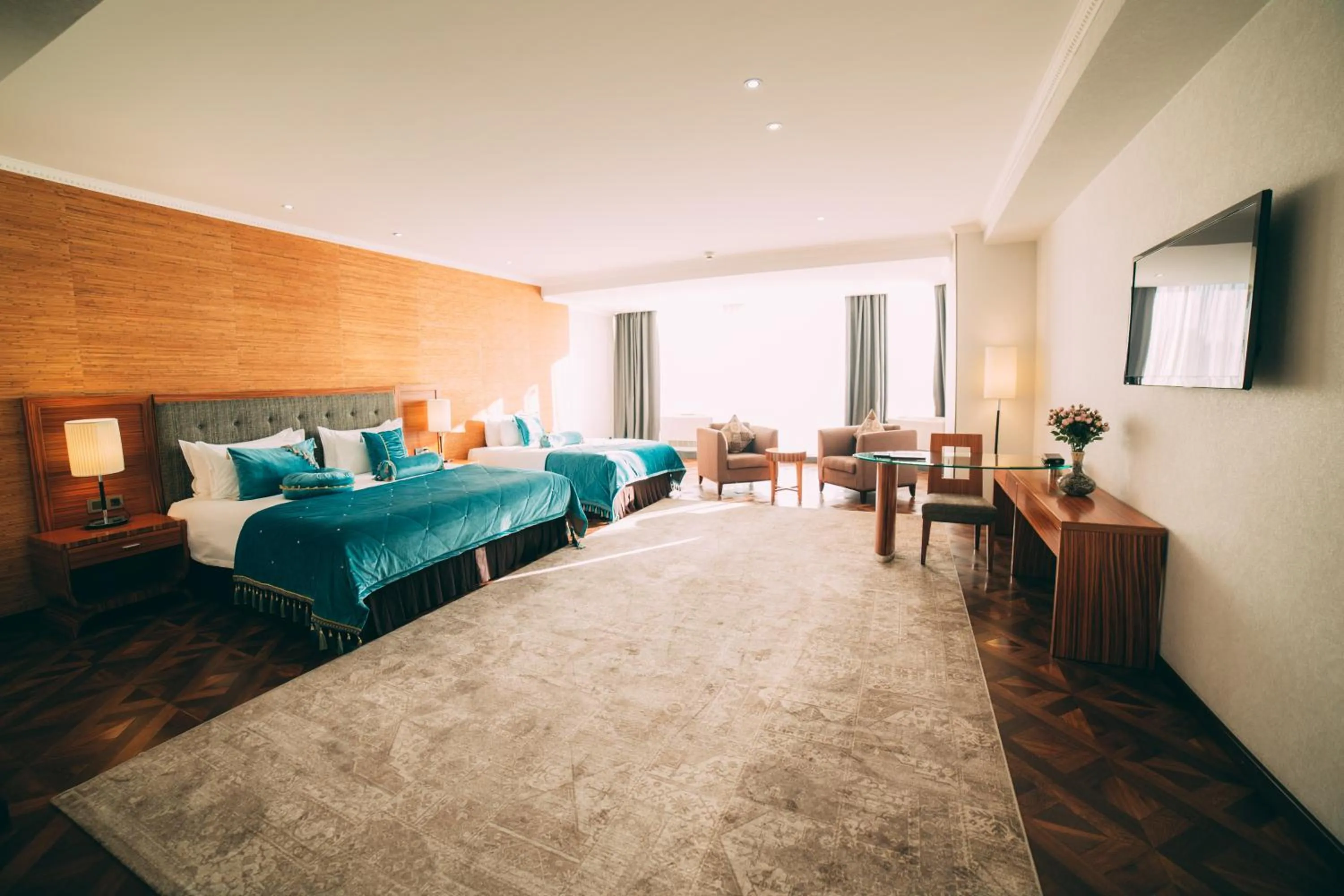 Communal lounge/ TV room, Bed in Damas International Hotel