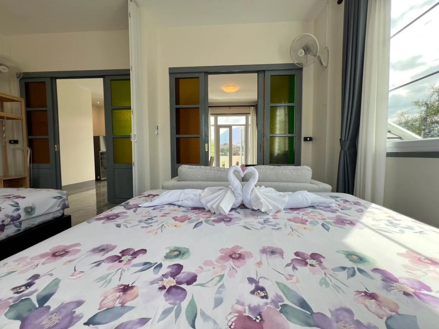Property building, Bed in Garden House Rice Field and Mountain View