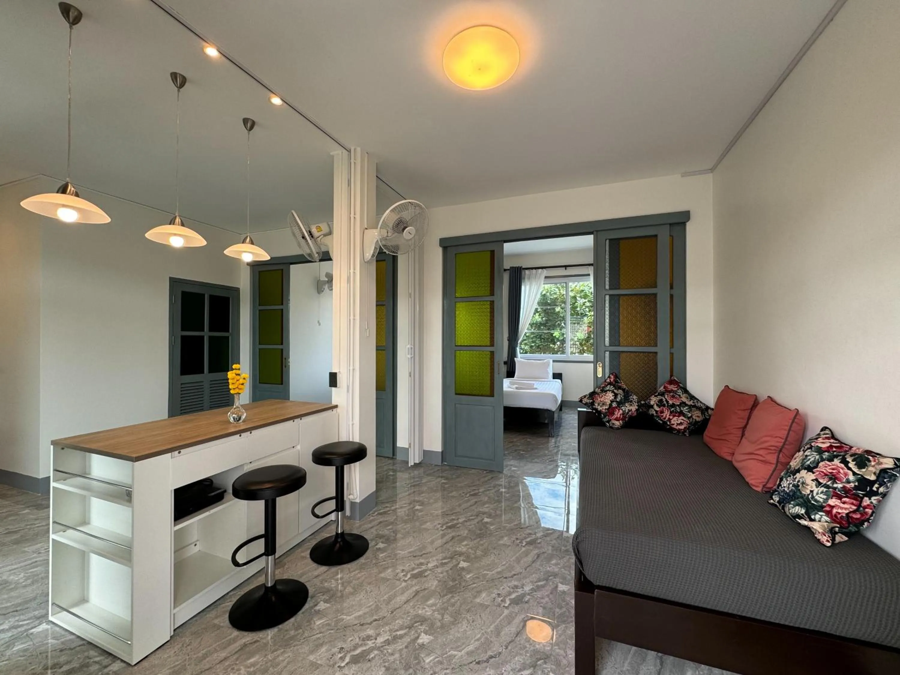 Seating area in Garden House Rice Field and Mountain View