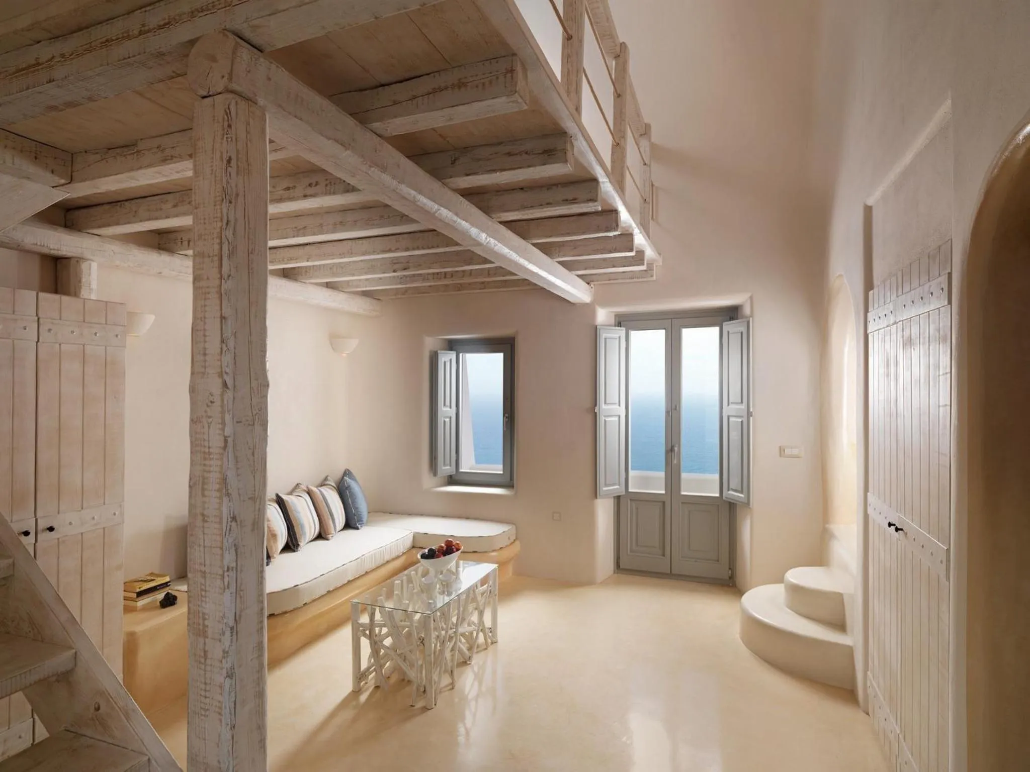 Living room, Bed in Dome Santorini Resort