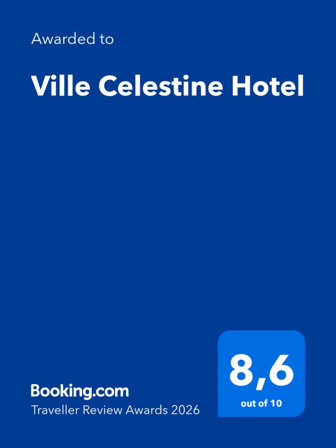Certificate/Award in Ville Celestine Hotel