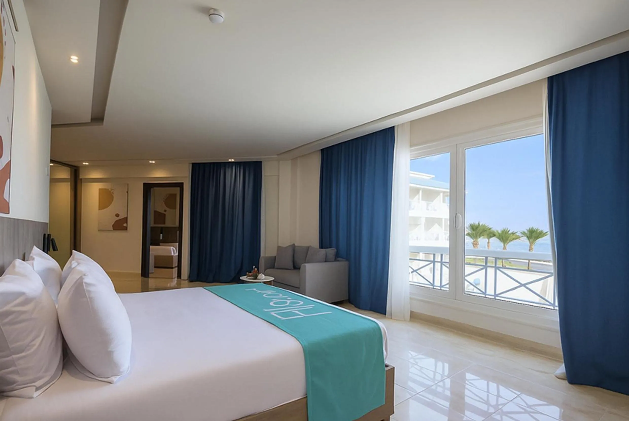 View (from property/room), Bed in Flow Spectrum Resort Sahl Hasheesh