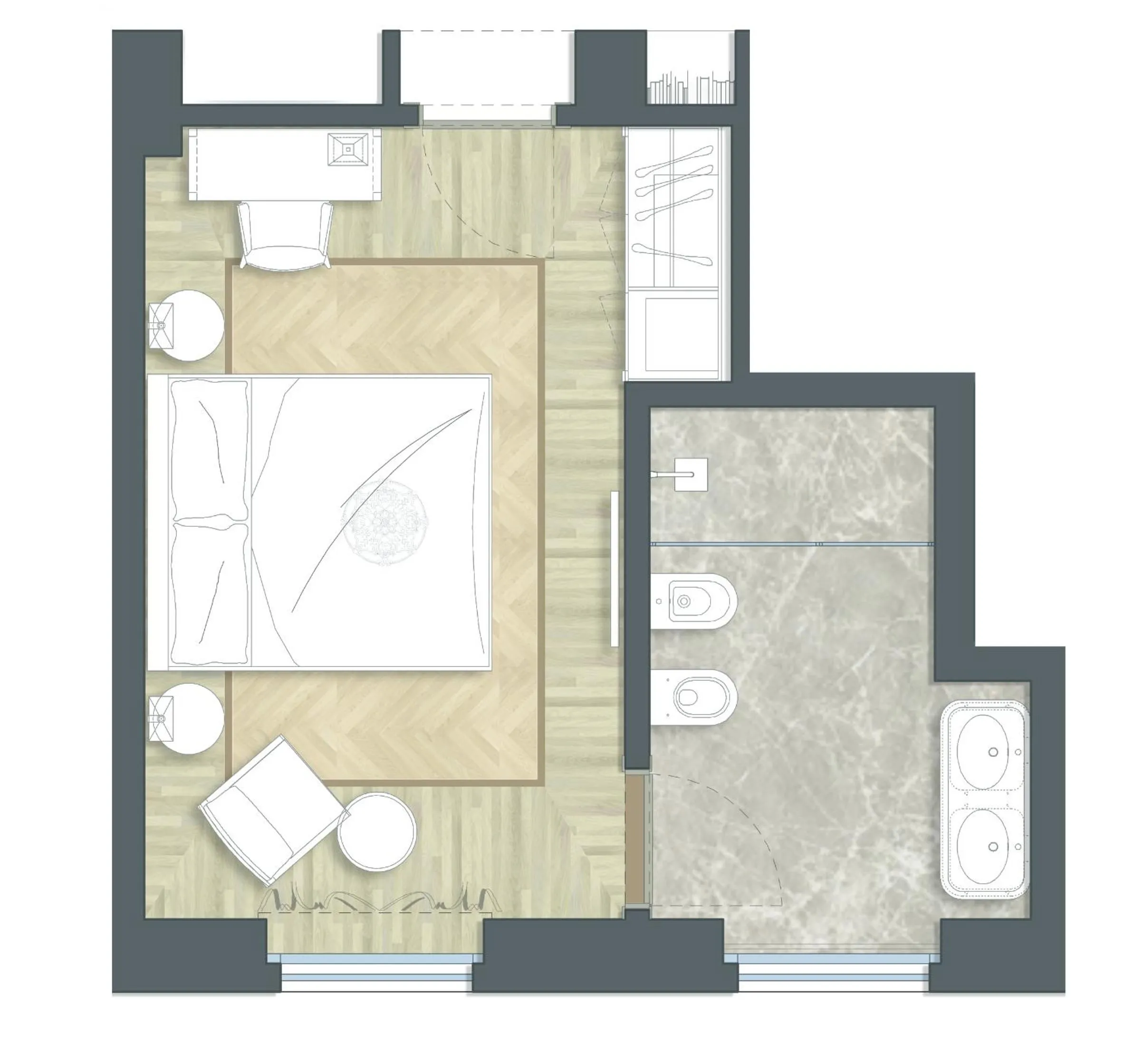 Floor plan in Duomo Rooms