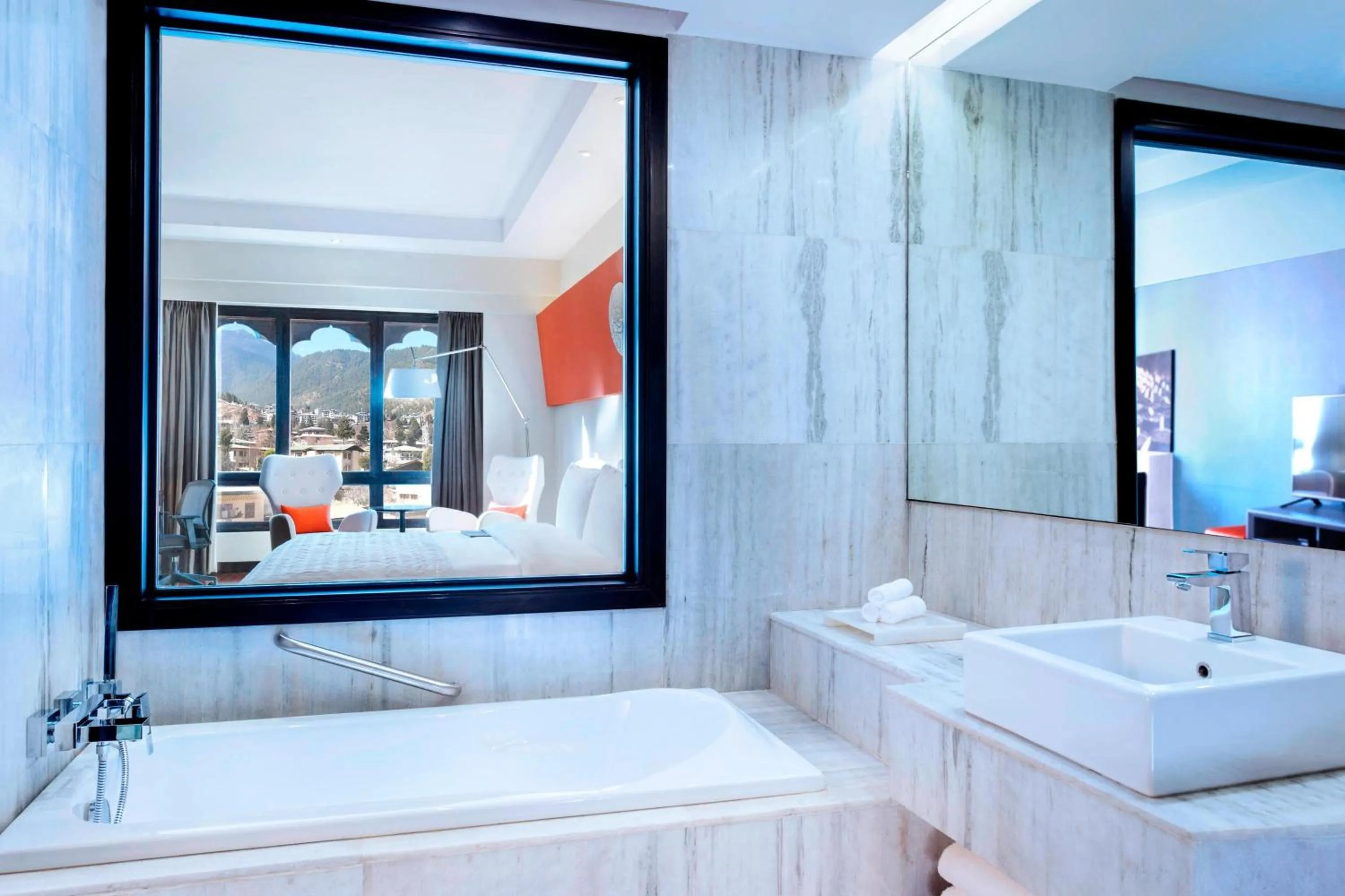 Bathroom, Bed in Le Meridien Thimphu