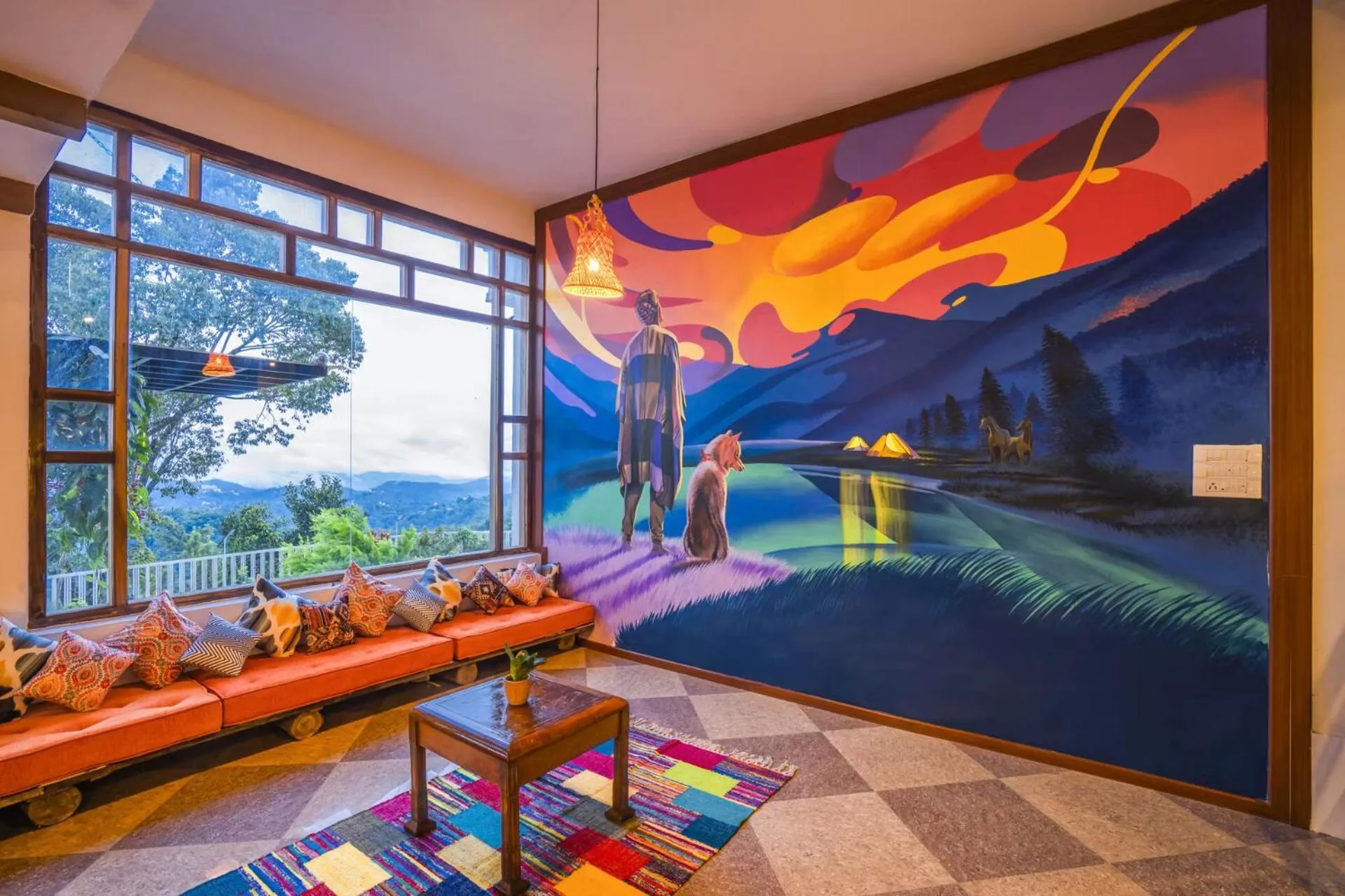 Seating area in Monkey Tribe Munnar