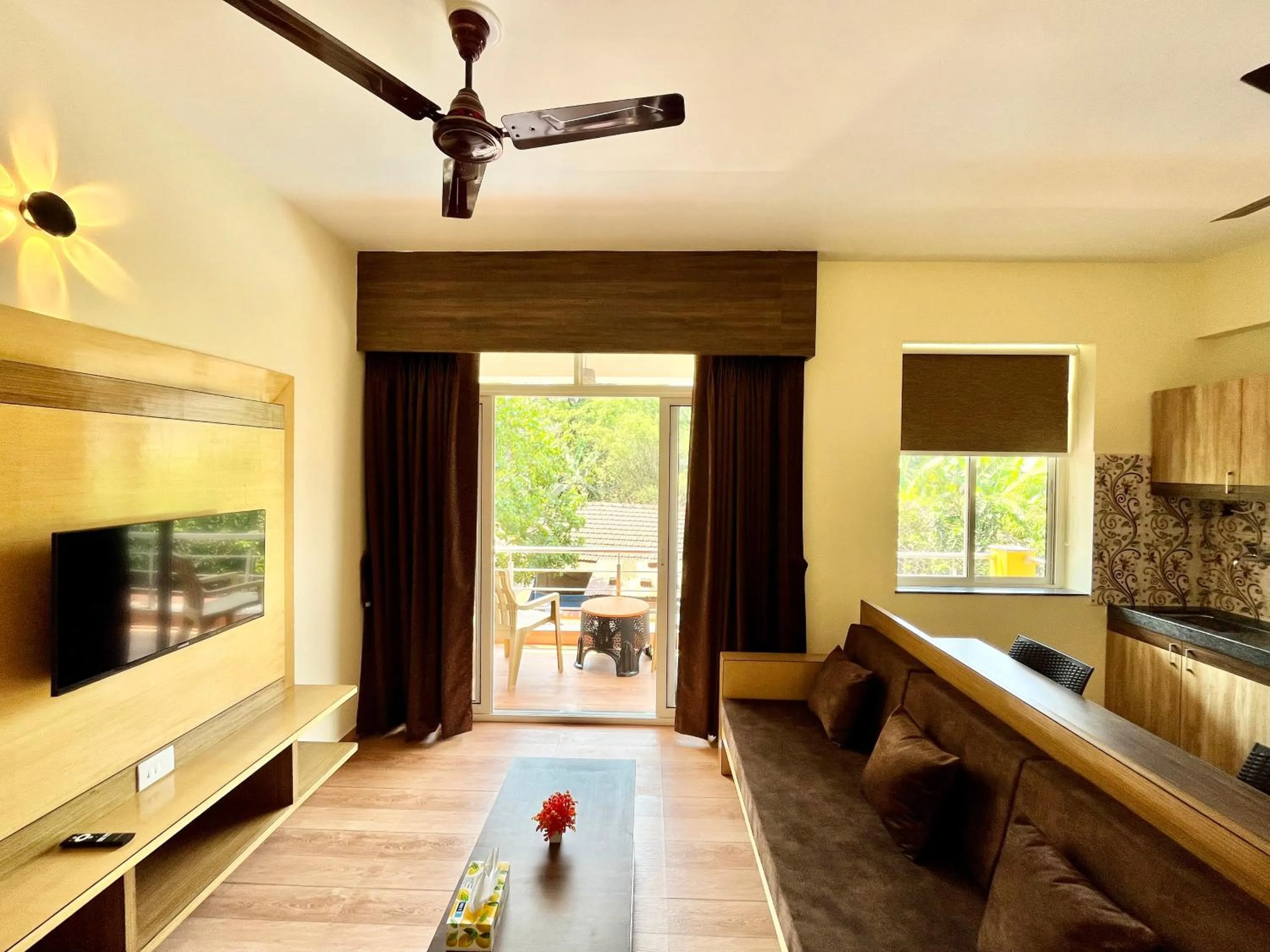 TV and multimedia in Lykke Suites- 2-min Drive to Colva Beach-By Goan Felicidade Hospitality PVT LTD