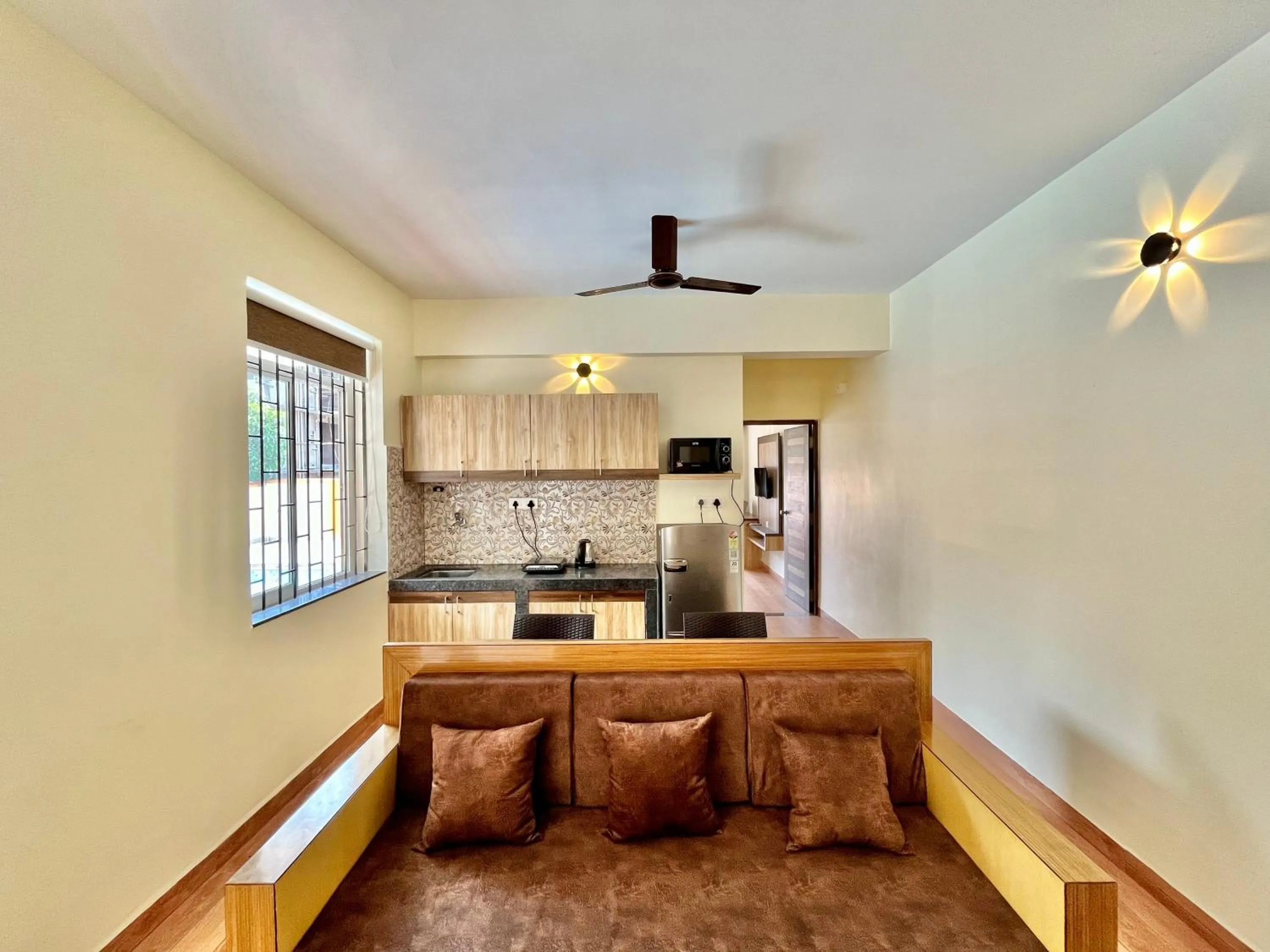 Living room in Lykke Suites- 2-min Drive to Colva Beach-By Goan Felicidade Hospitality PVT LTD