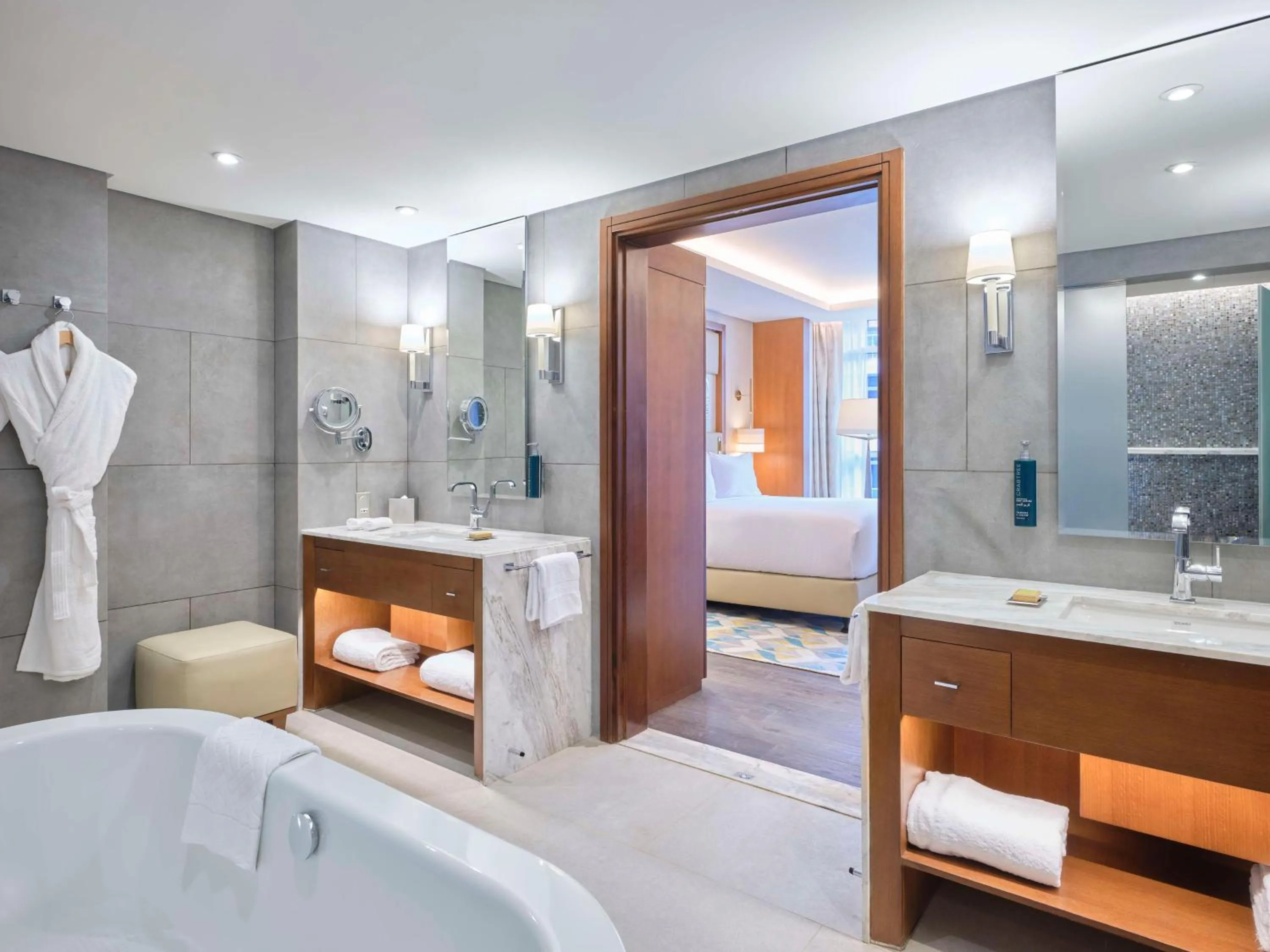 Bathroom, Bed in Hilton Cairo Nile Maadi