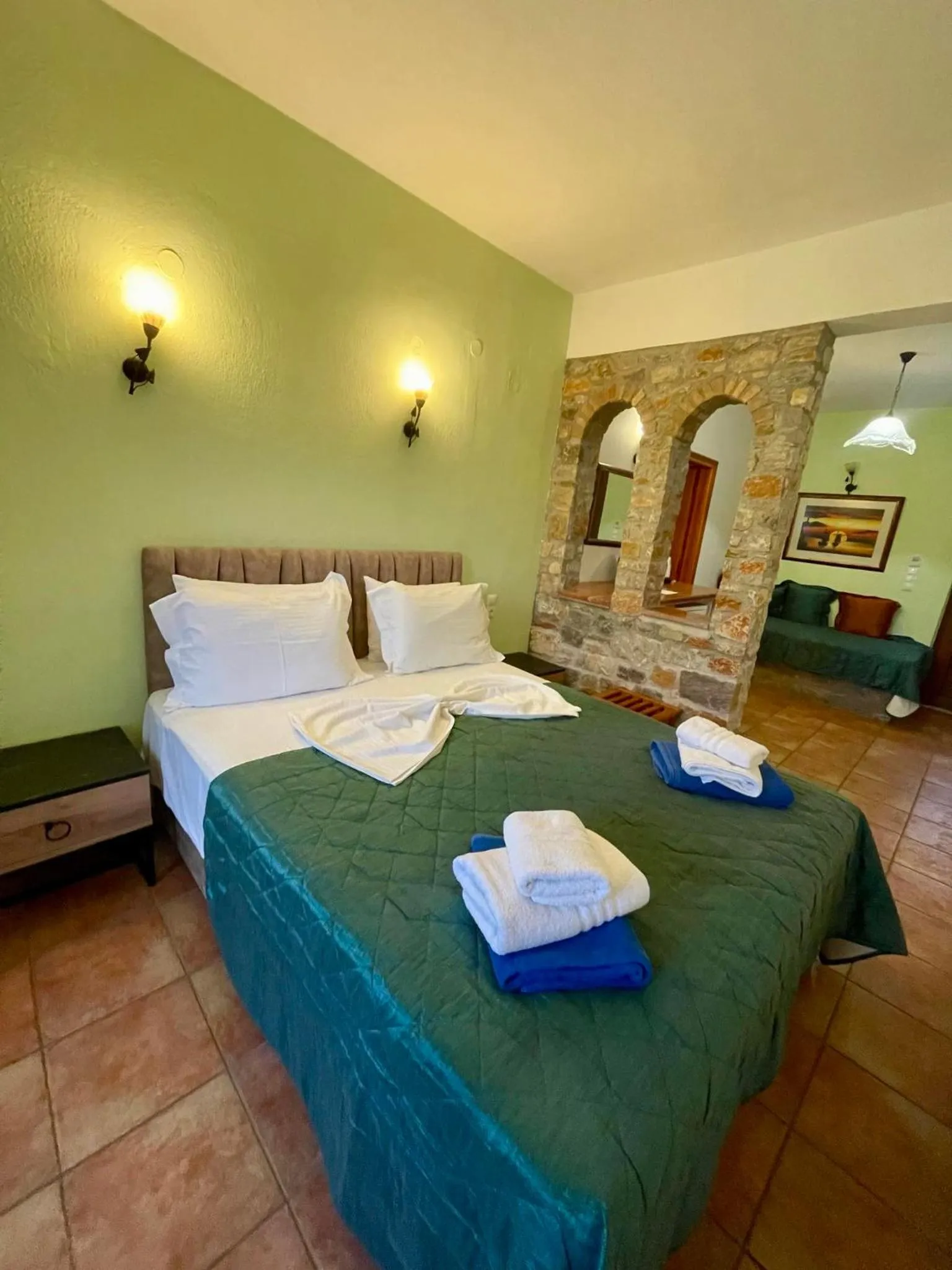 Bed in Skiathos Island Suites