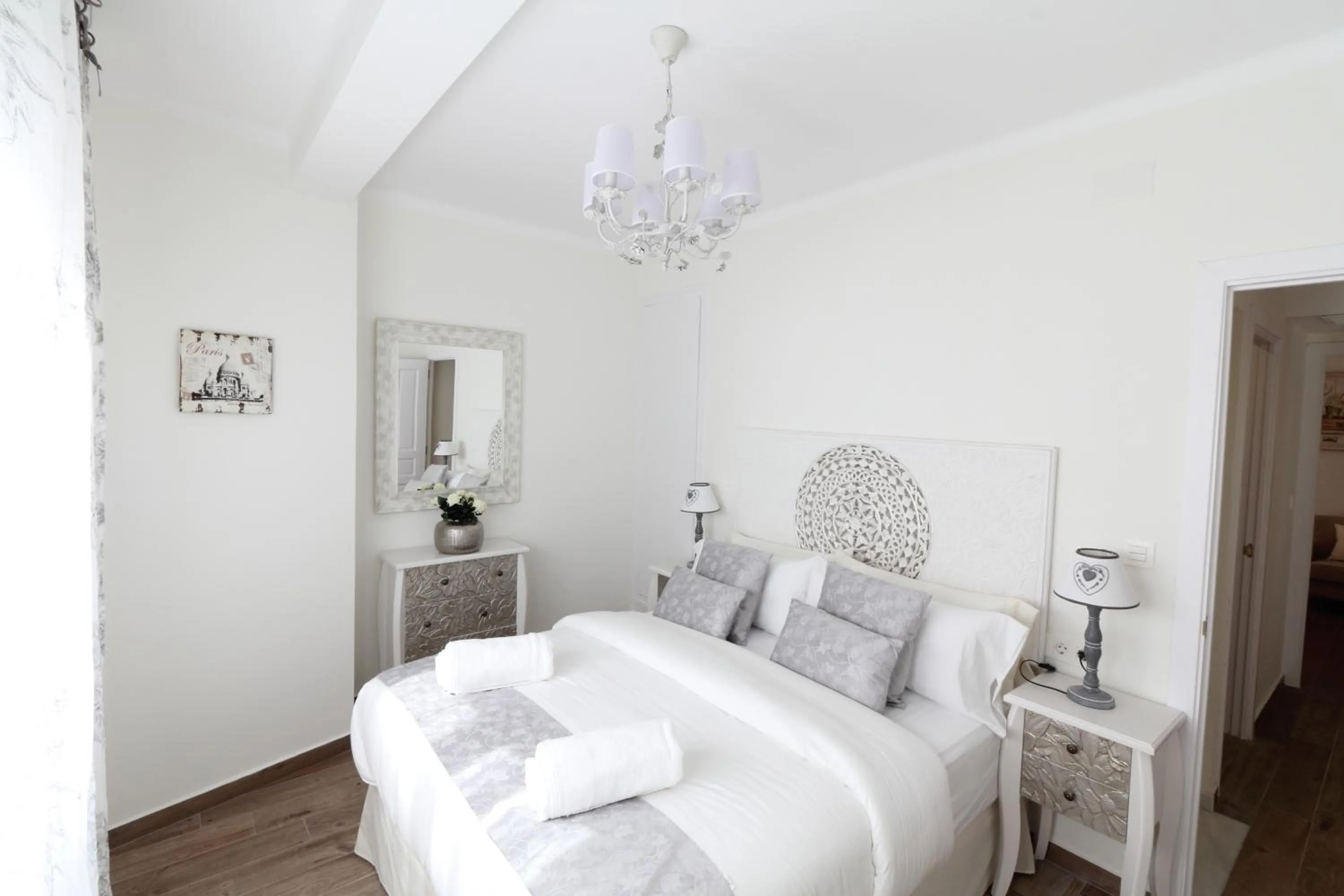 Bed in Sitges Centre Mediterranean House- 5 Bedroom, 4 Bathroom, Terrace Courtyard, Private Rooptop Pool