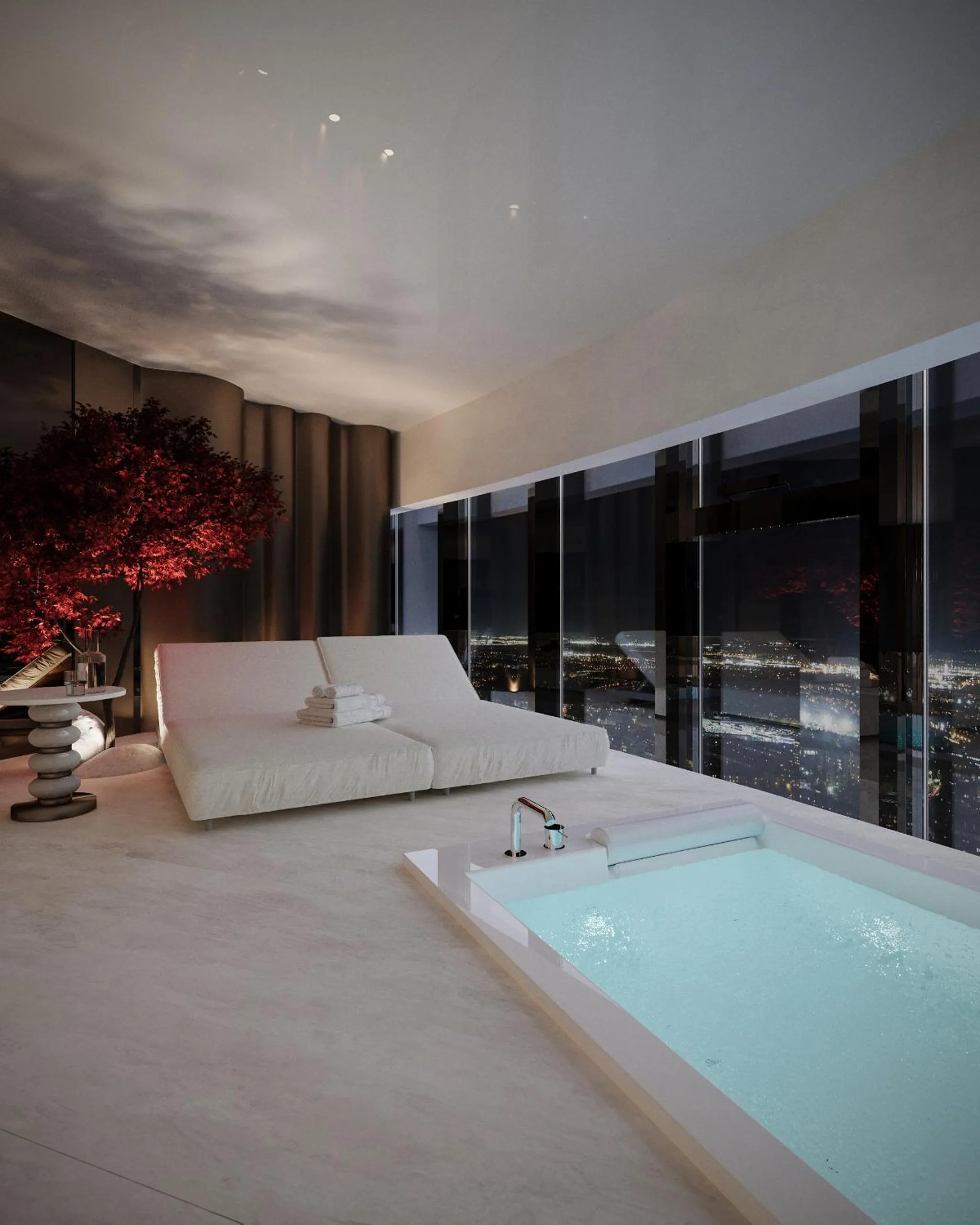 Night in Apartamenty Sky Tower z Jakuzzi Przy Oknie