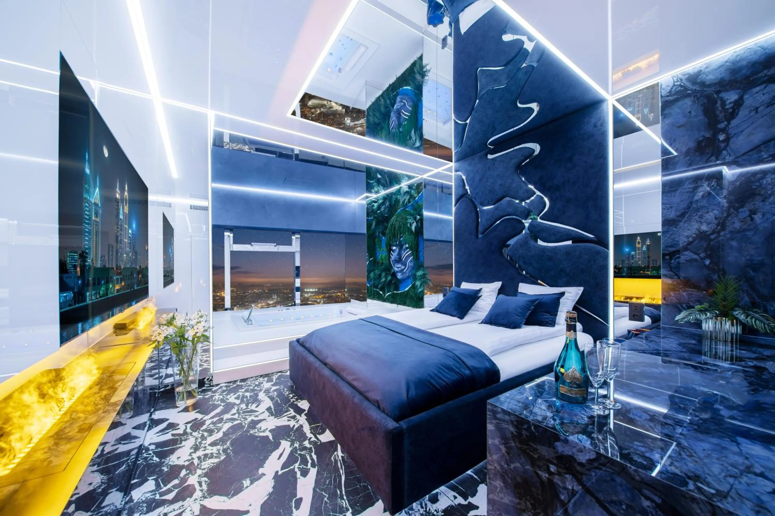 Bed in Apartamenty Sky Tower z Jakuzzi Przy Oknie