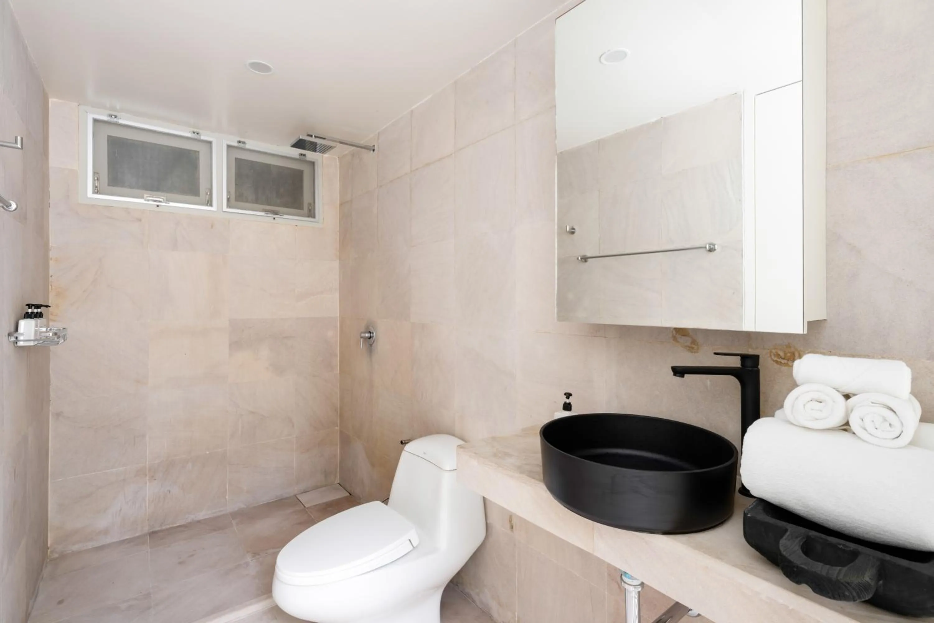 Shower in Villa Kohia, stunning sea views, breakfast, serviced daily, private dining service on request, North Chaweng