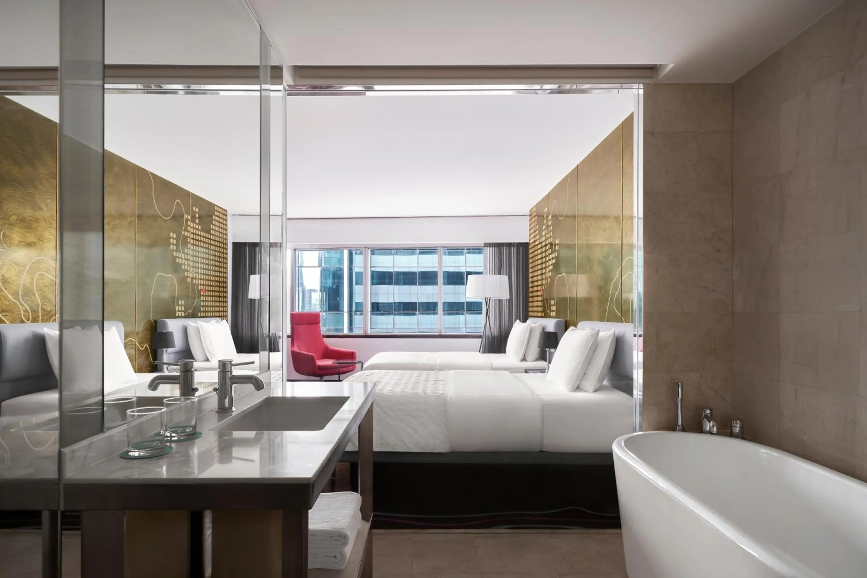 Bathroom, Bed in Le Meridien Saigon