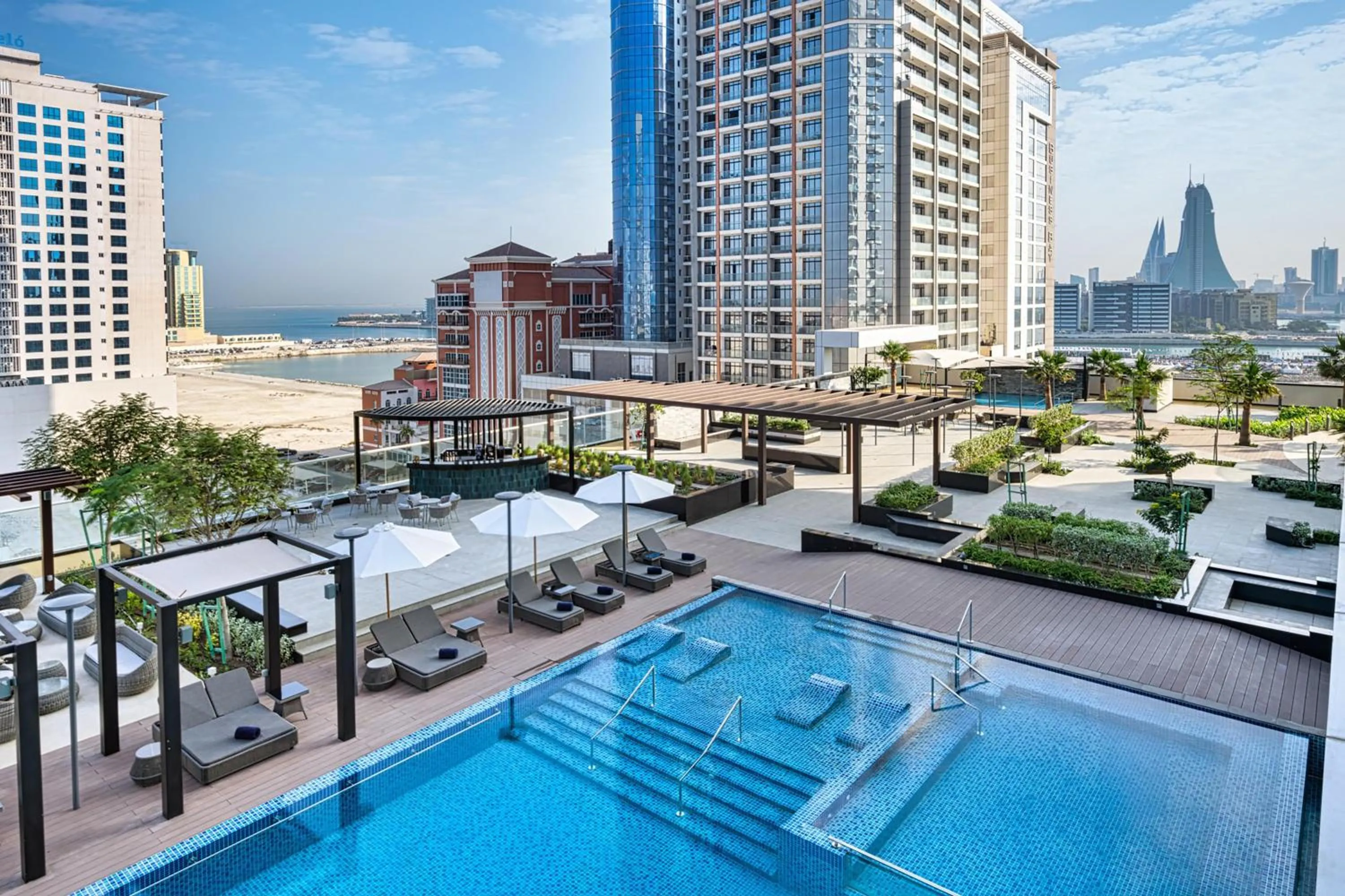 Pool view in Hilton Bahrain City Centre Hotel & Residences