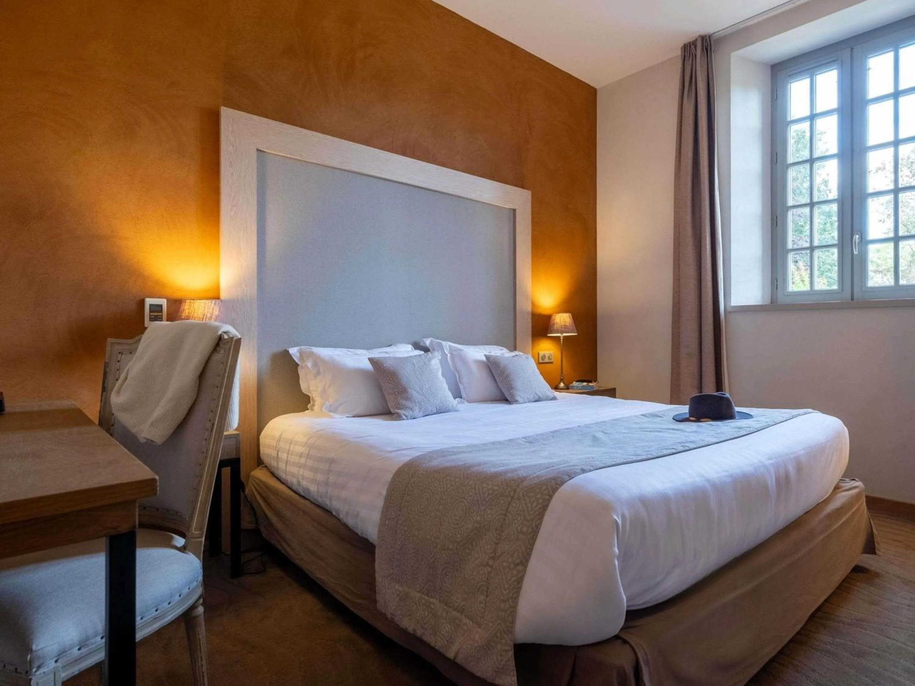 Bedroom, Bed in Hotel de L'Abbaye Le Tronchet - Handwritten Collection