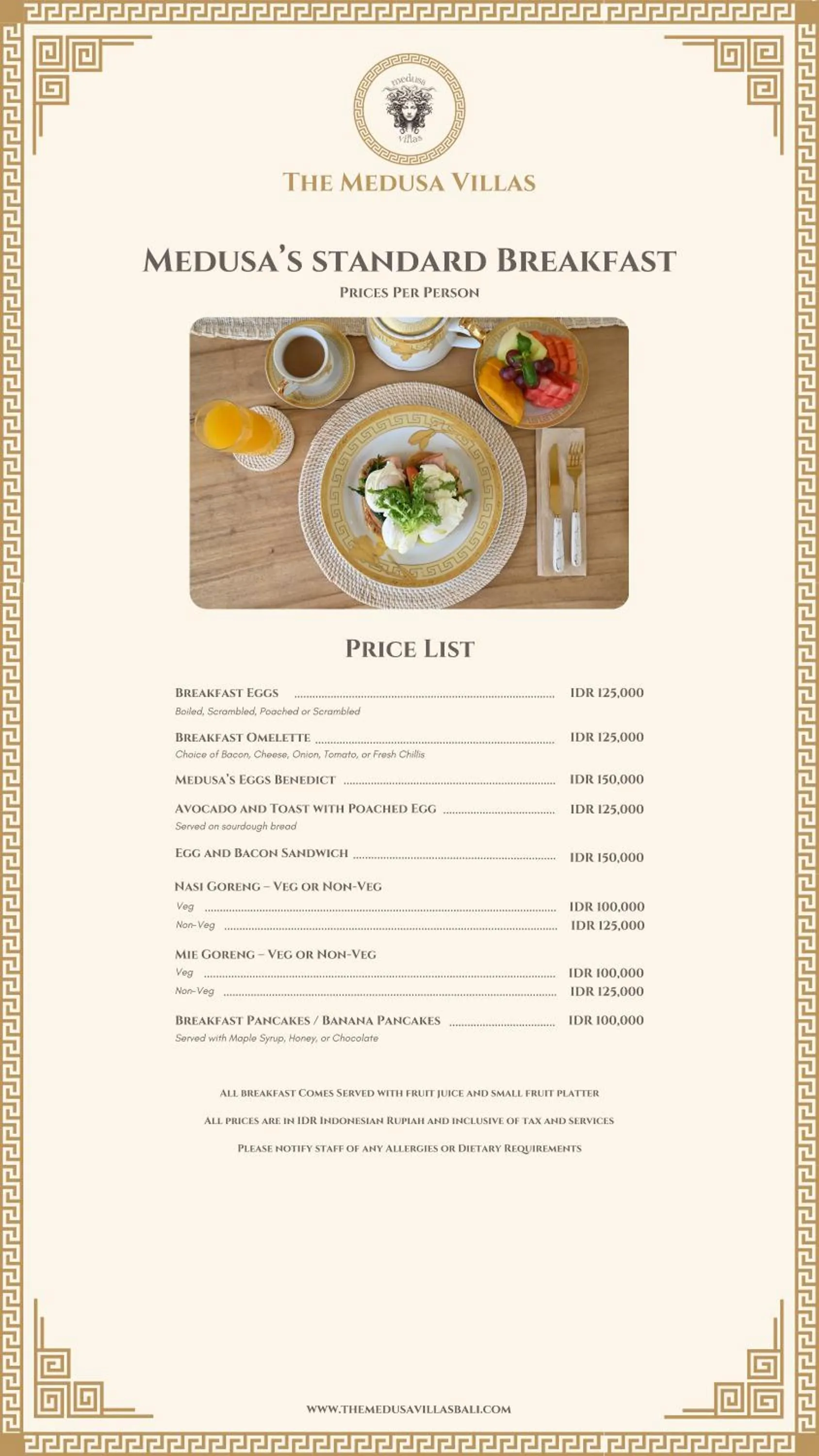 Food and drinks in The Medusa Villas Bali