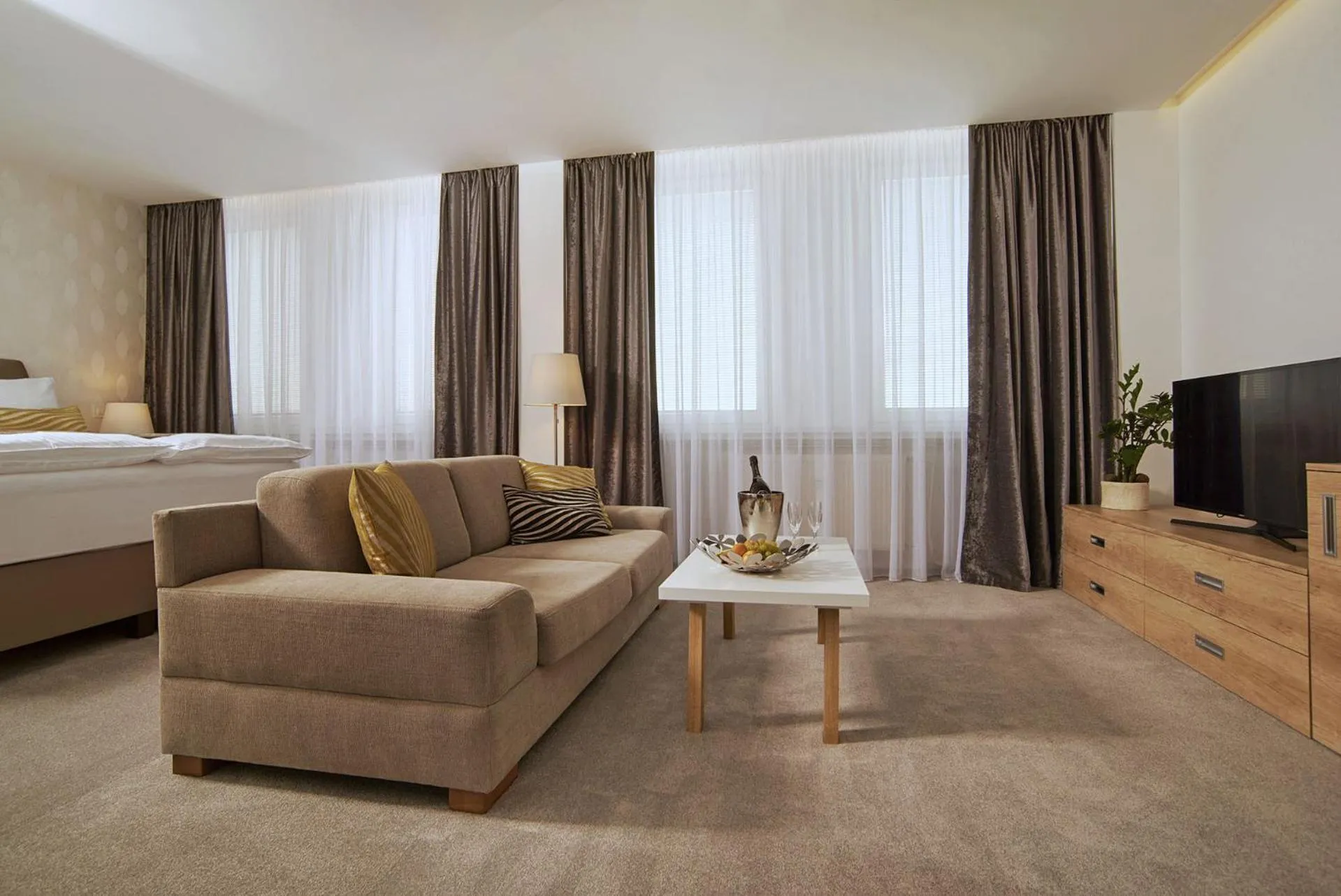 Living room, Bed in Privilege Apartments