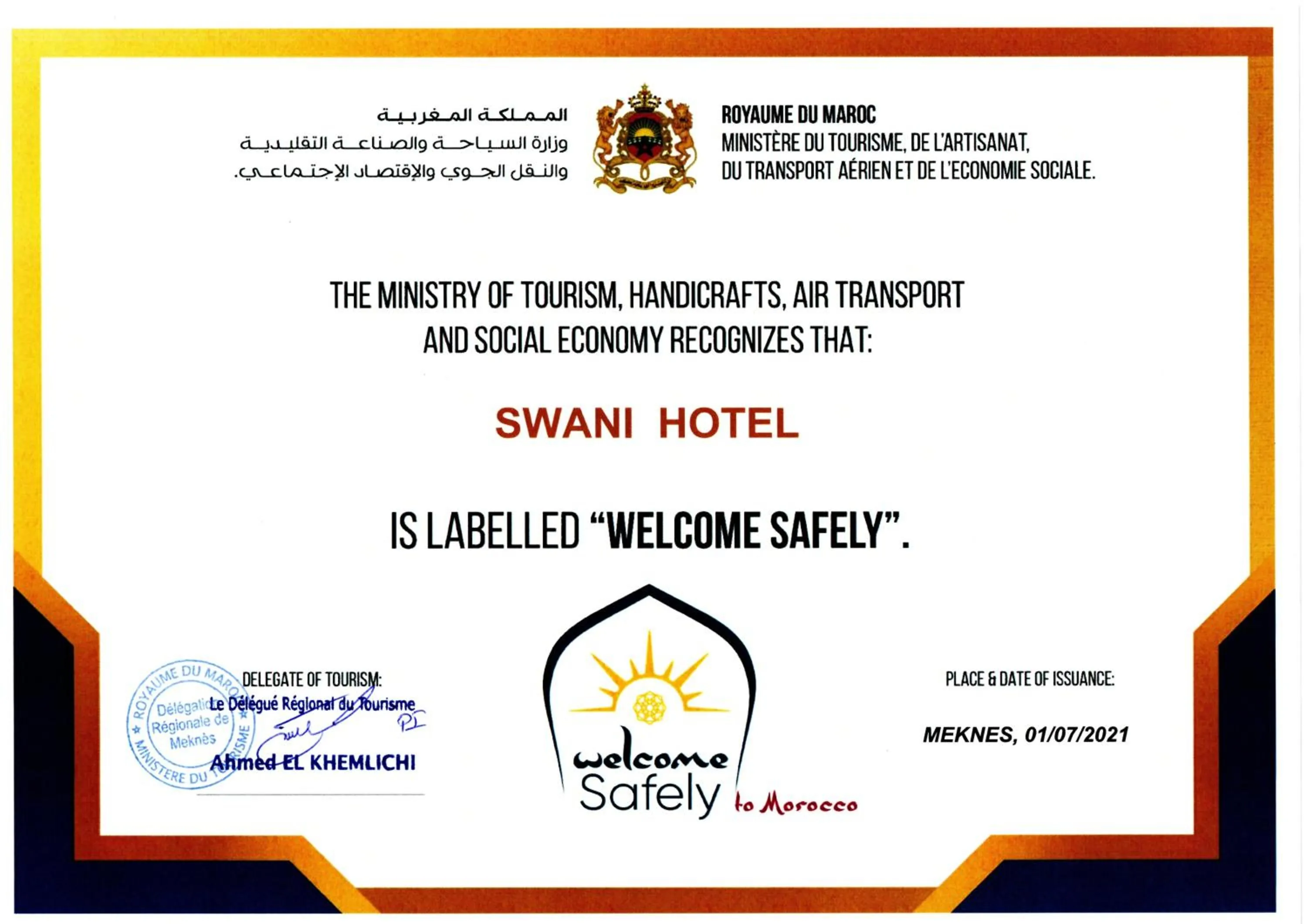 Logo/Certificate/Sign in Hotel Swani