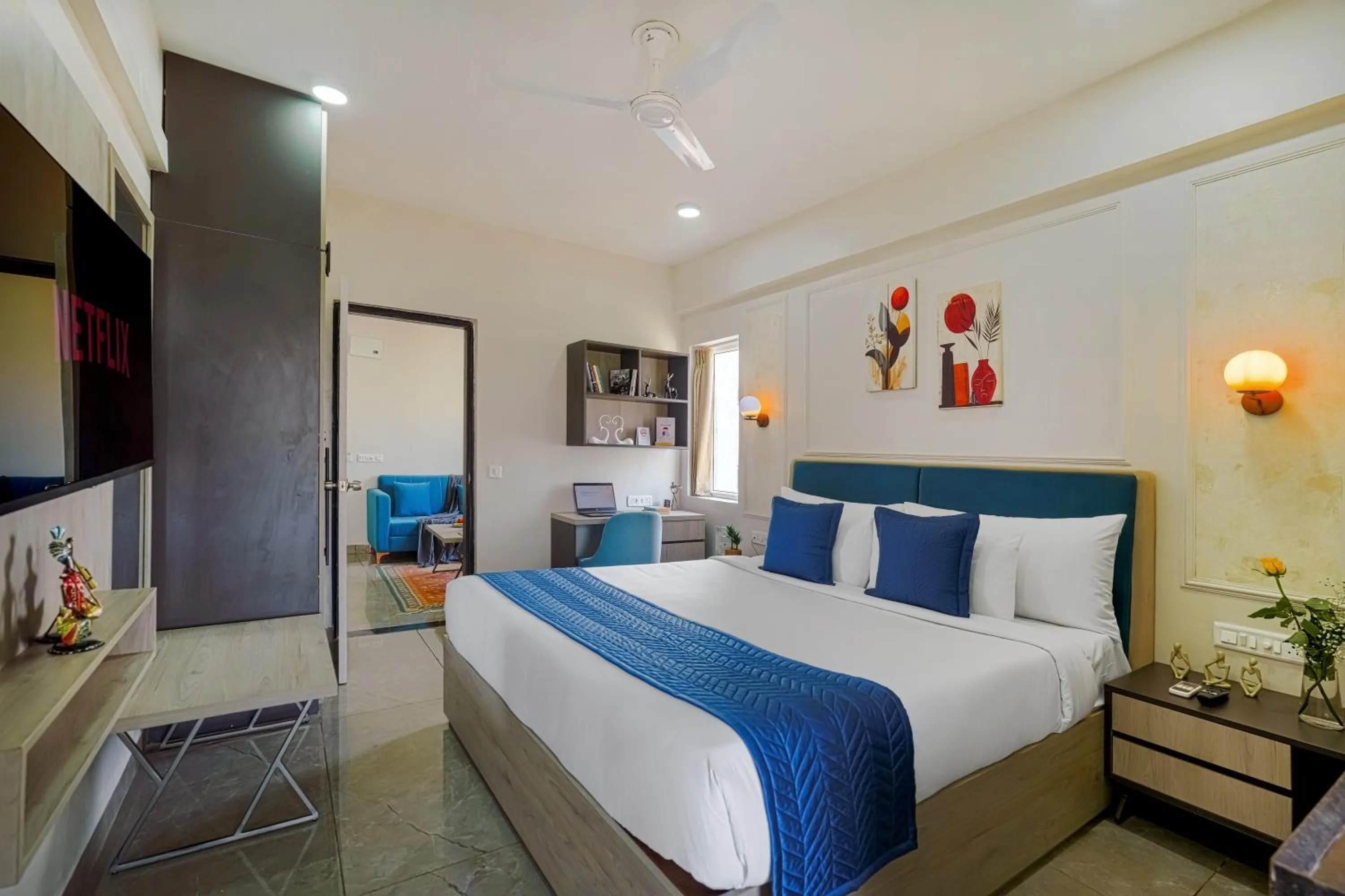 Bedroom, Bed in Urban Suites by BluSalzz, Jaipur - Rajasthan