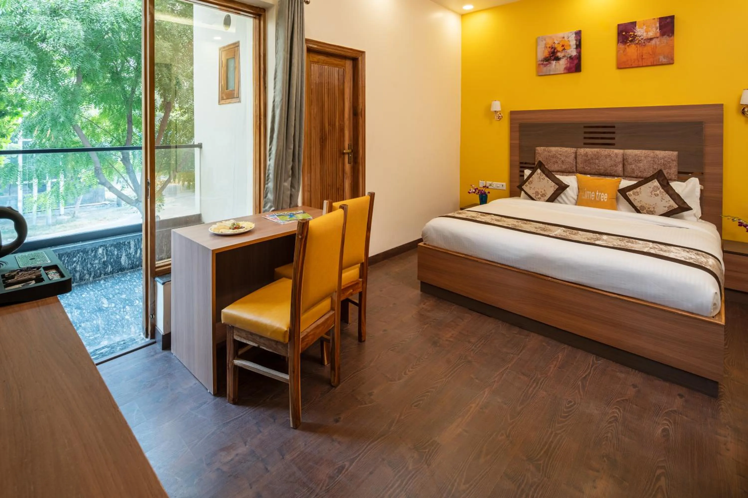 View (from property/room), Bed in Lime Tree Hotel & One Bed Room Serviced Apartment Nearby Noida Sector 50 Metro & Medanta Hospital with Party Venue