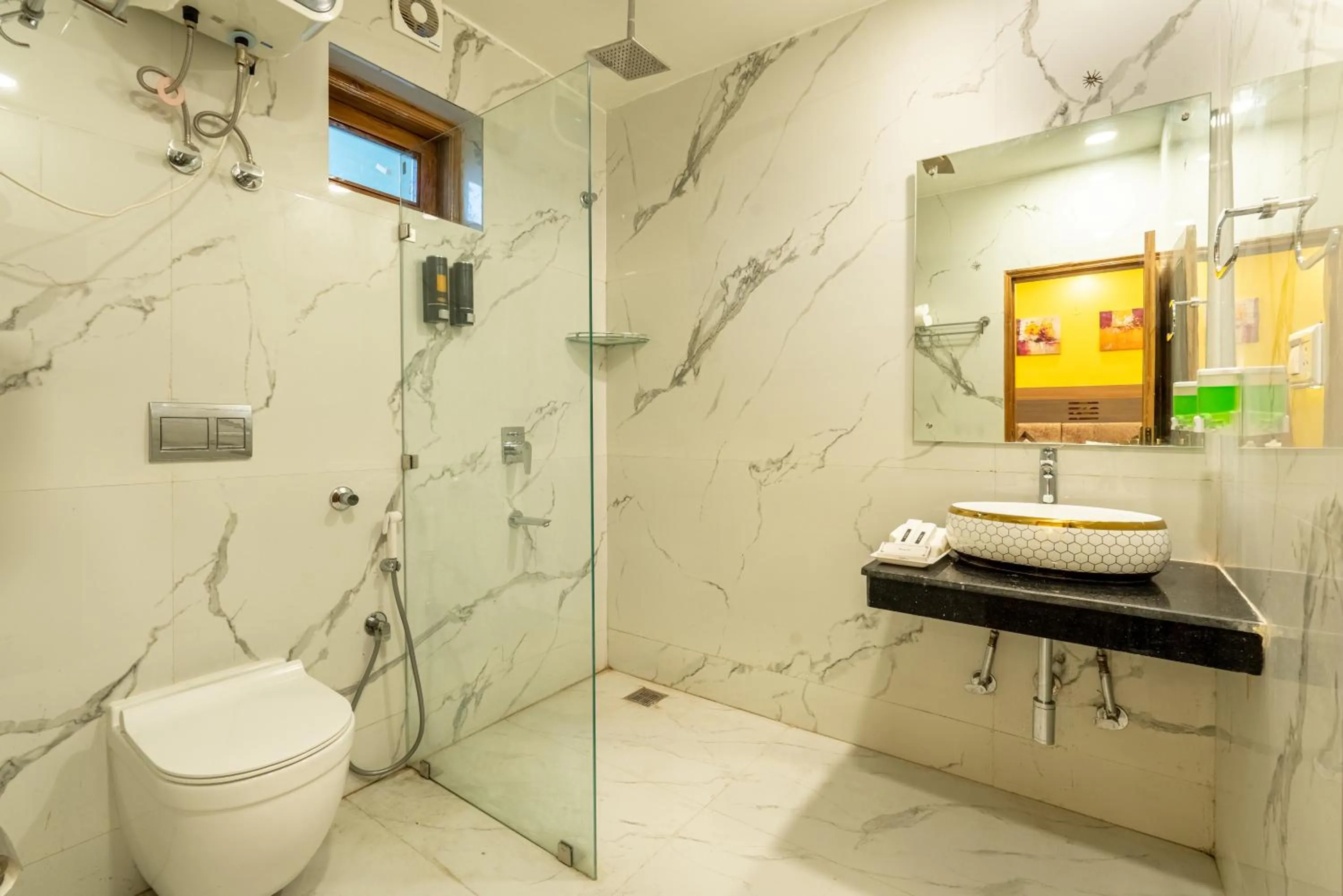 Shower in Lime Tree Hotel & One Bed Room Serviced Apartment Nearby Noida Sector 50 Metro & Medanta Hospital with Party Venue