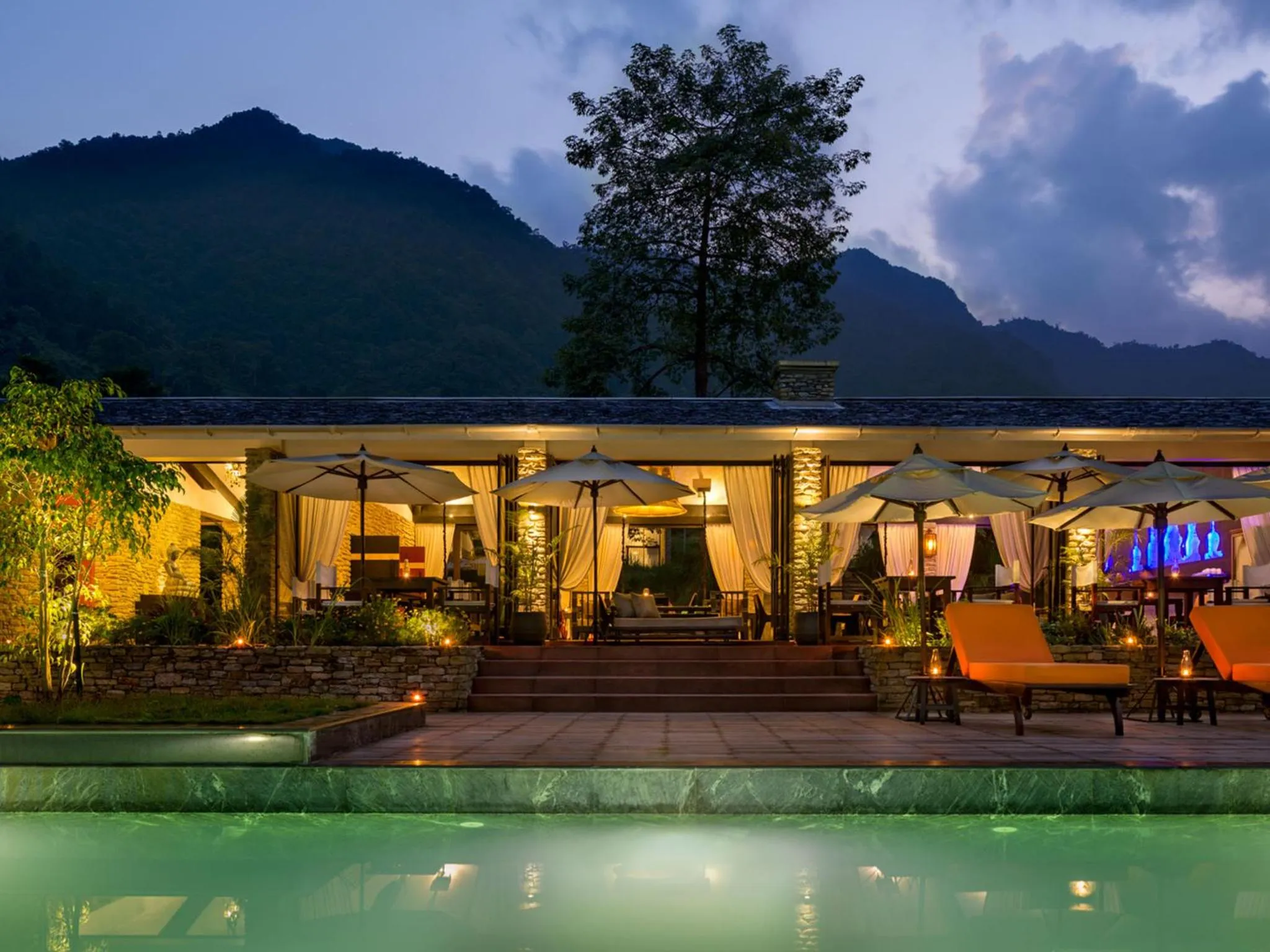 Swimming pool in The Pavilions Himalayas The Farm