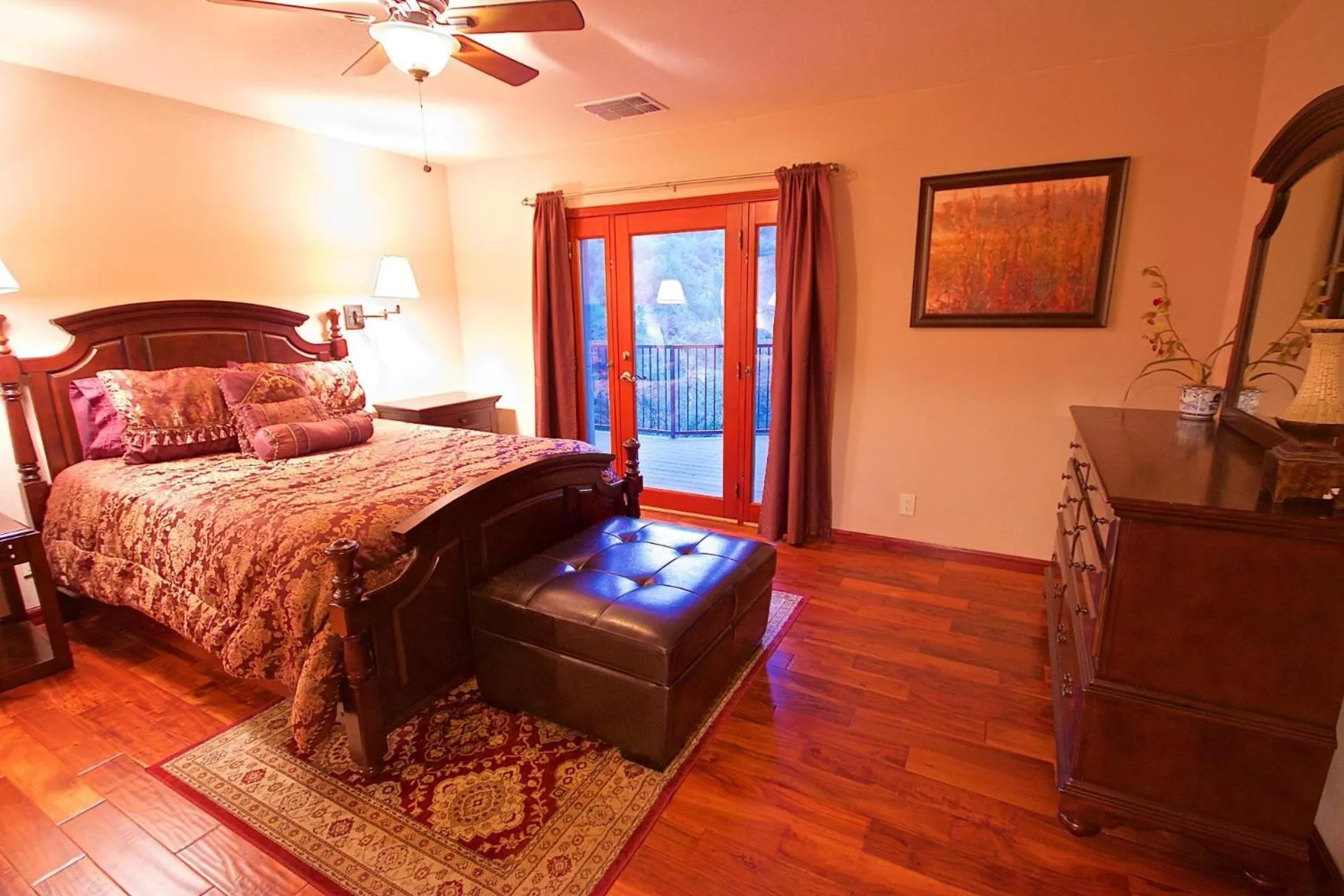 Bedroom, Bed in Riverfront Property with Waterfalls near Yosemite and Bass Lake